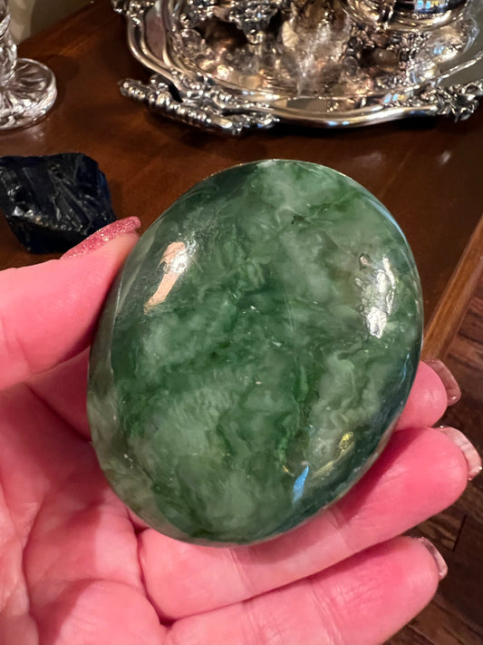 Nephrite Jade Palm Stone, Exquisite, approx 2. 5”, gift, new in shop, healing crystals