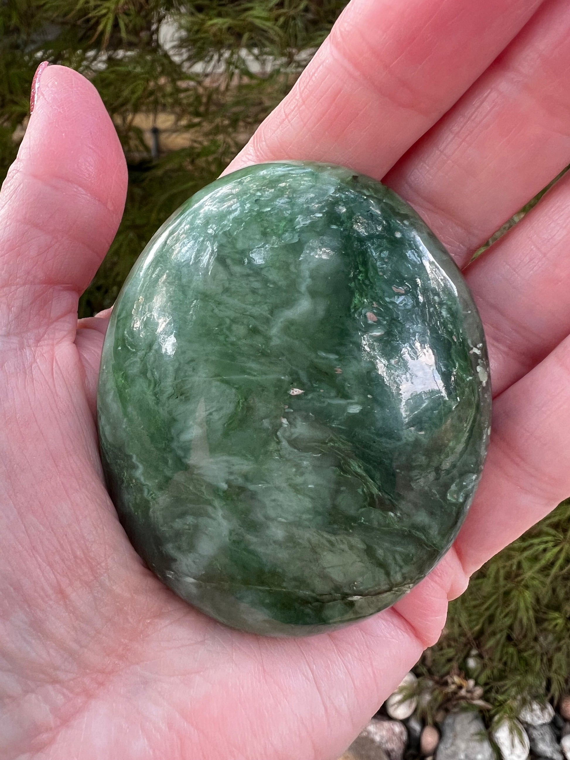 Nephrite Jade Palm Stone, Exquisite, approx 2. 5”, gift, new in shop, healing crystals