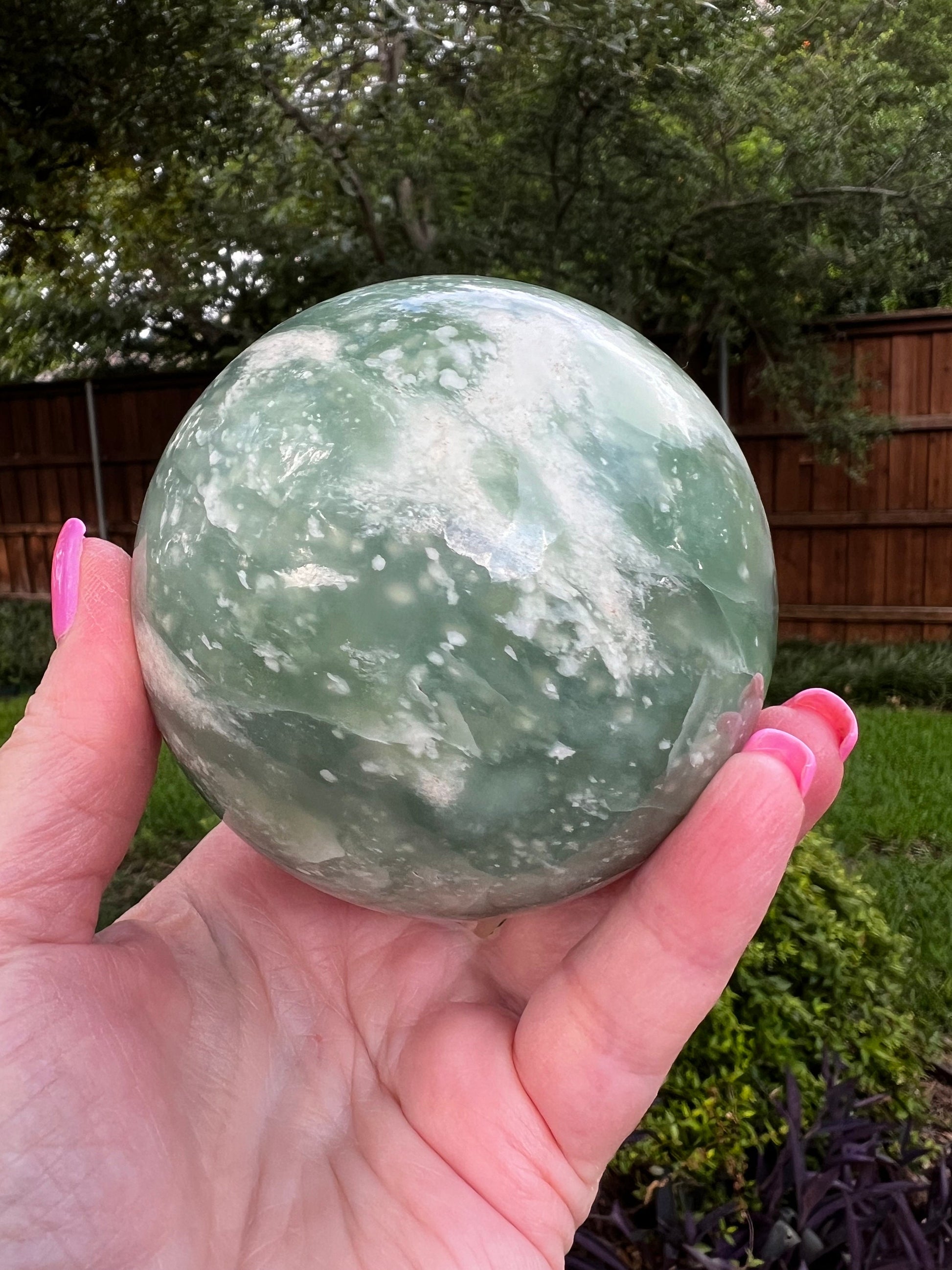 Large Grape Jade Sphere, New, 10.5”, Crystal healing, gift, high vibration crystals