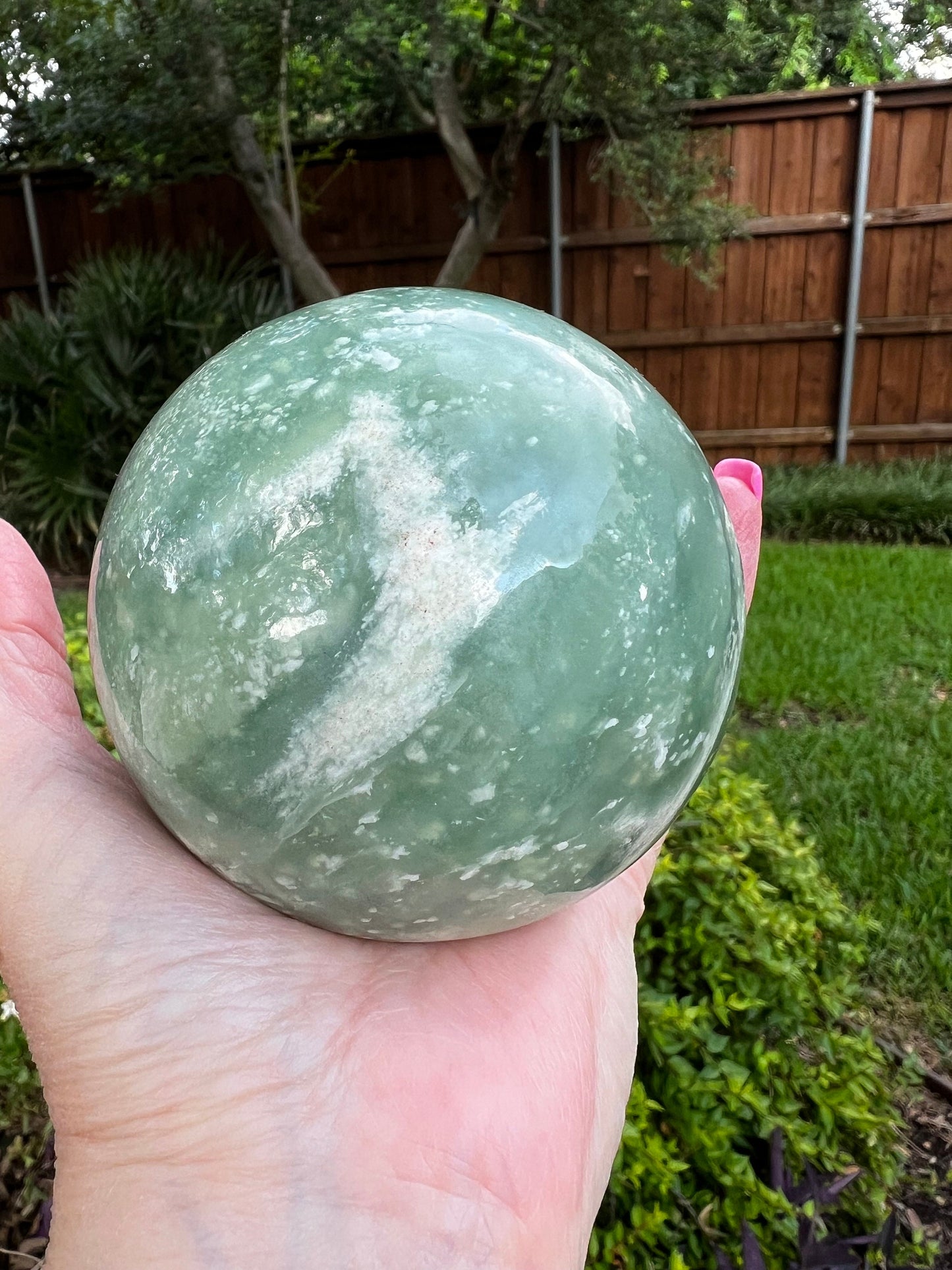 Large Grape Jade Sphere, New, 10.5”, Crystal healing, gift, high vibration crystals