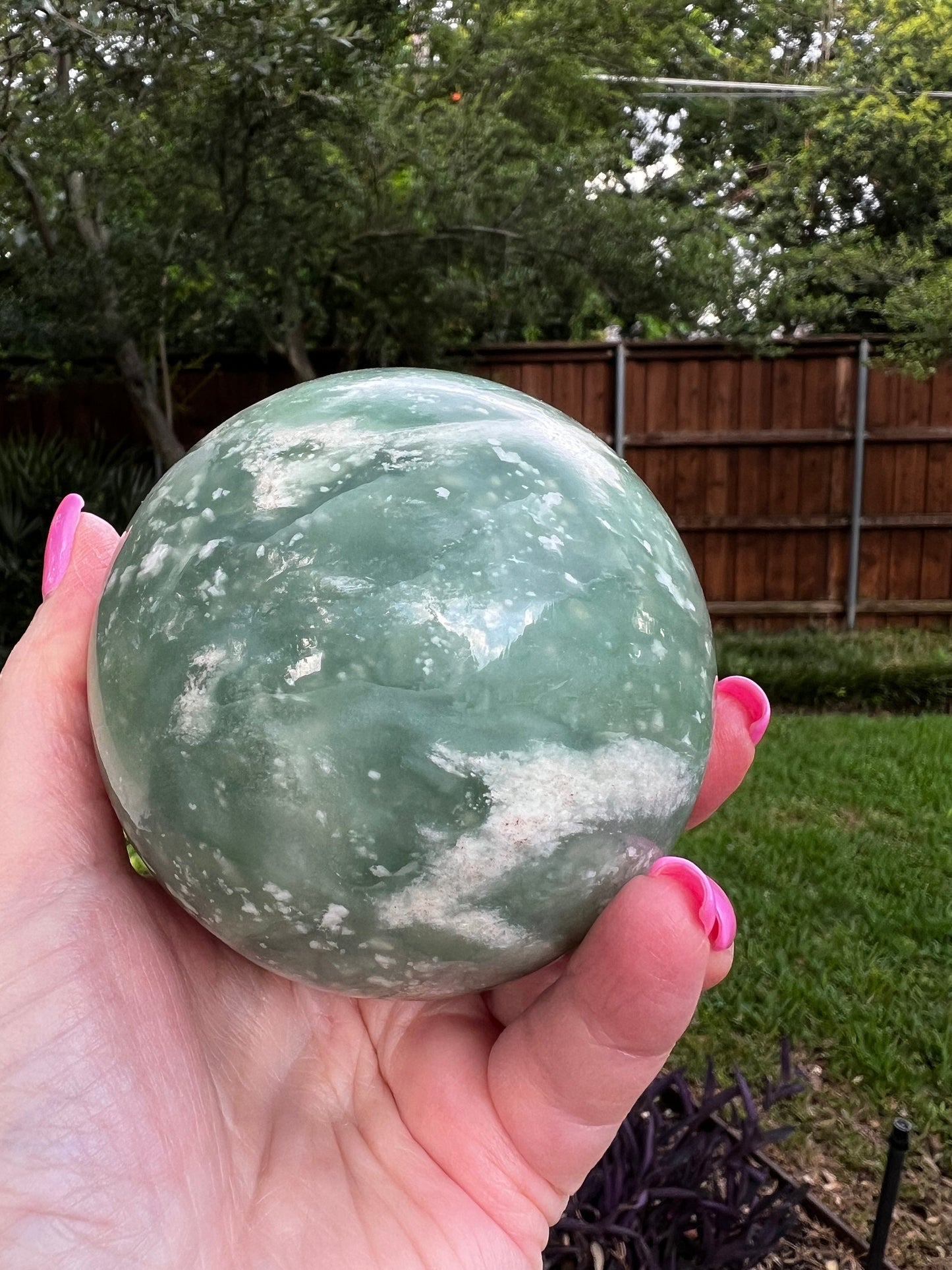 Large Grape Jade Sphere, New, 10.5”, Crystal healing, gift, high vibration crystals