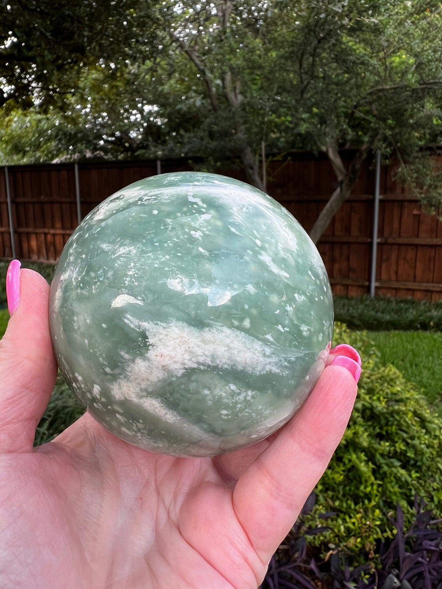 Large Grape Jade Sphere, New, 10.5”, Crystal healing, gift, high vibration crystals