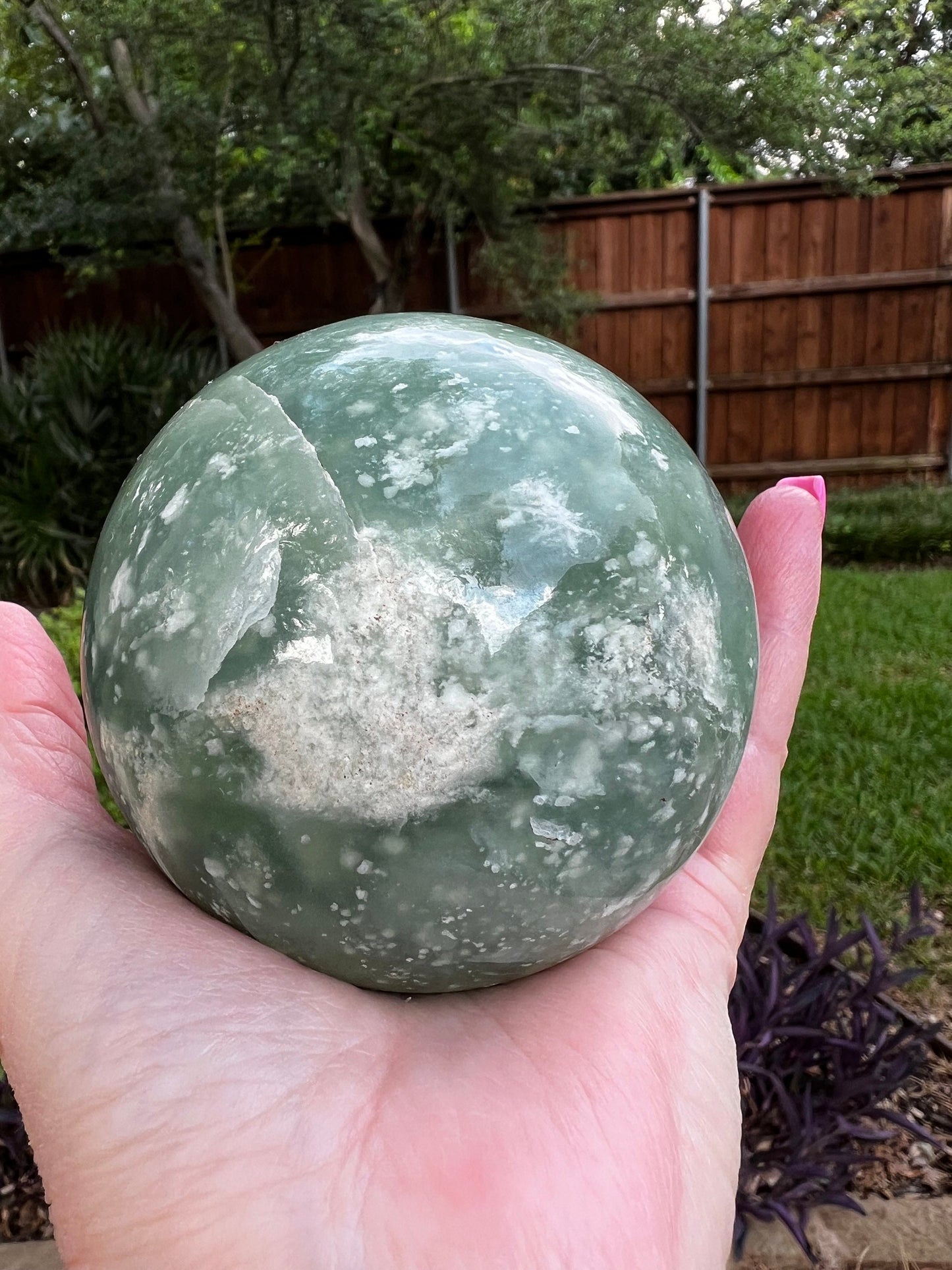 Large Grape Jade Sphere, New, 10.5”, Crystal healing, gift, high vibration crystals