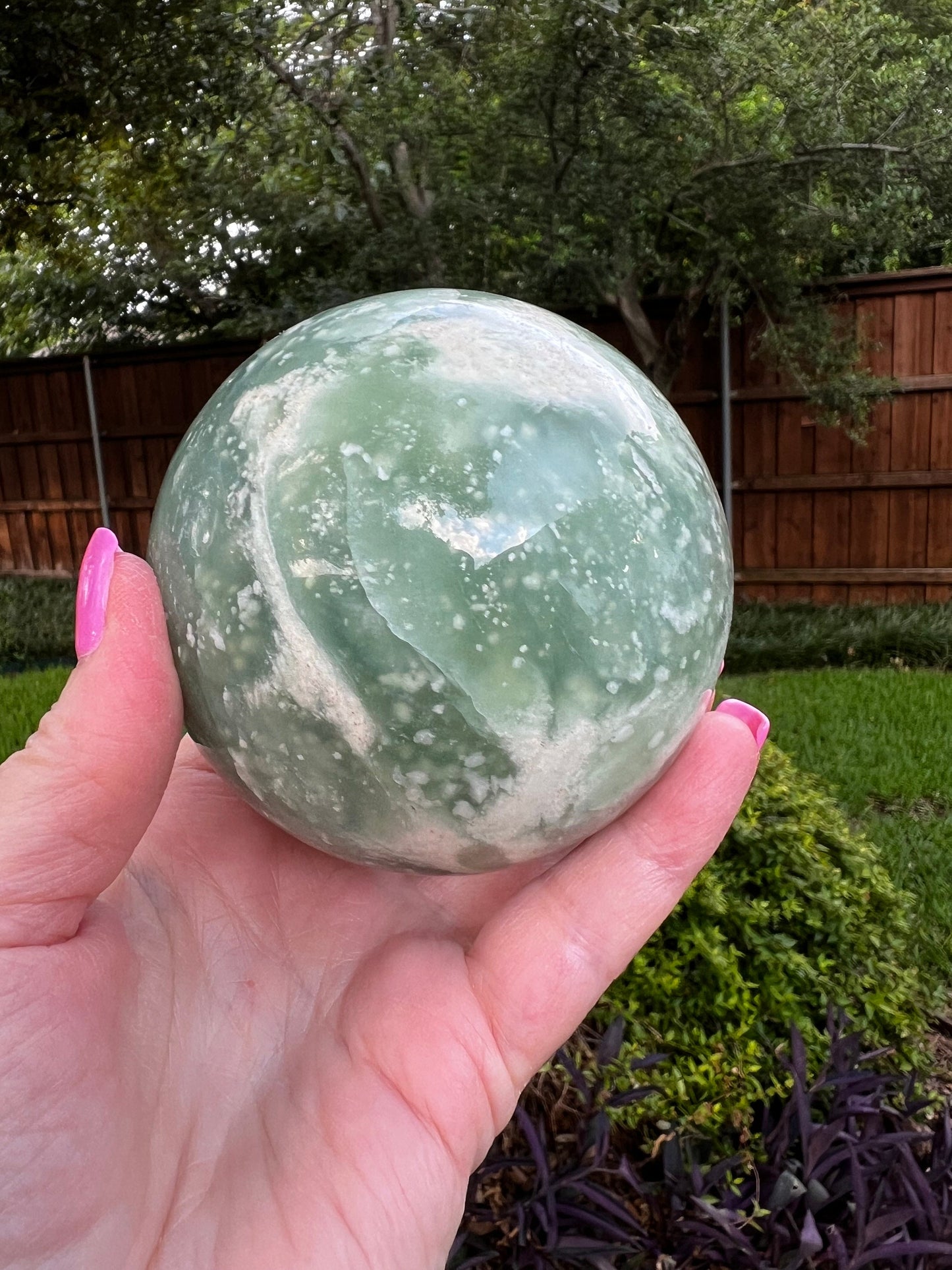 Large Grape Jade Sphere, New, 10.5”, Crystal healing, gift, high vibration crystals