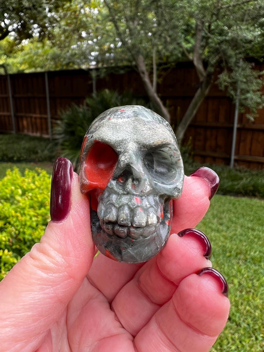 Bloodstone Skull, 1.75”, crystal carved for altars, gifts, crystal healing, high vibration crystals