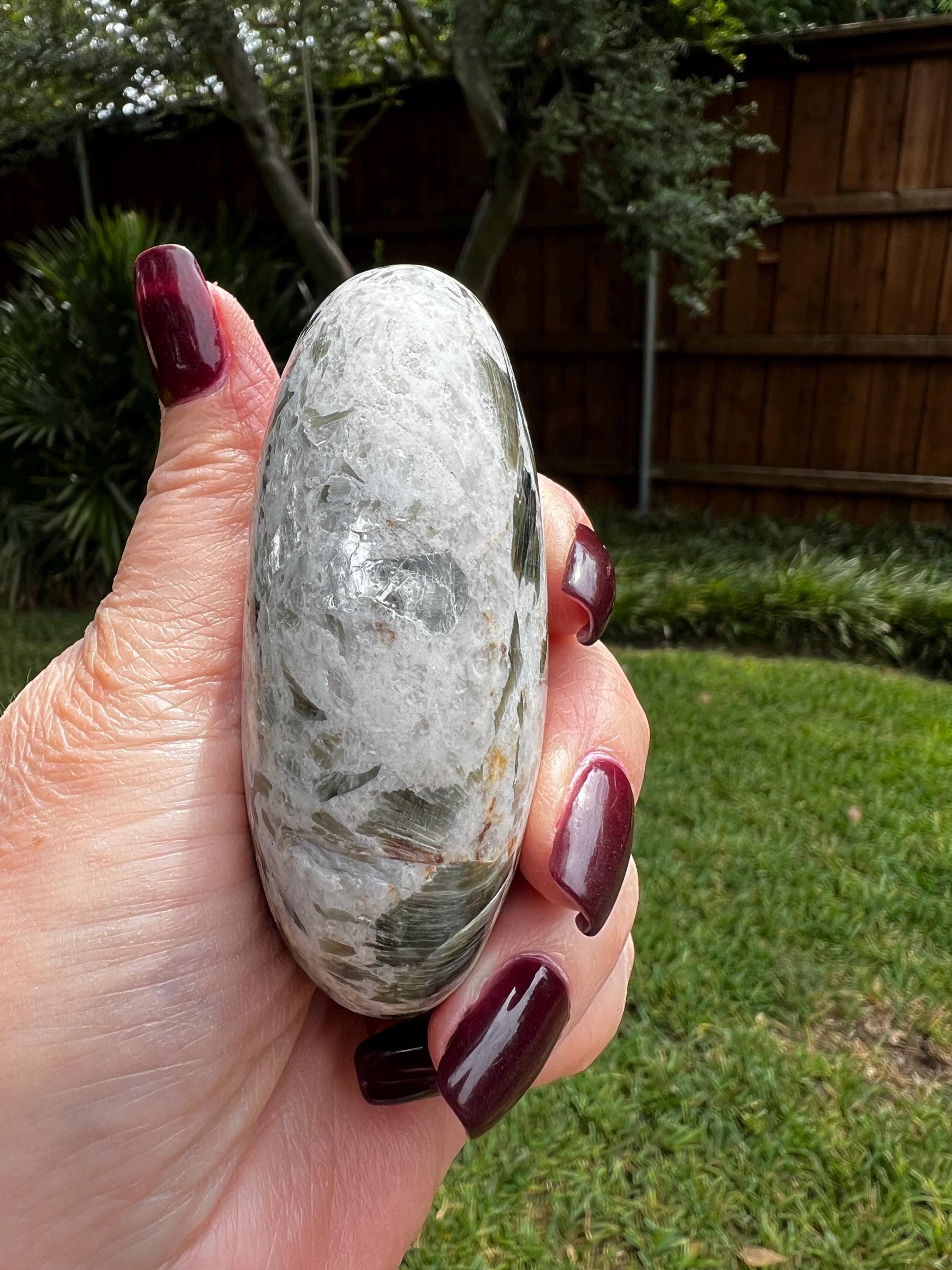 Silvery Gold Mica Palm Stone, 3.25”, statement piece, high vibration crystals, gift