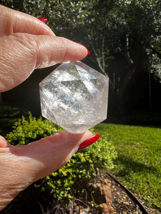 Lemurian Icosahedron triangle faces, Polished cut carving, 2”, fine healing magick crystal, high vibration crystals