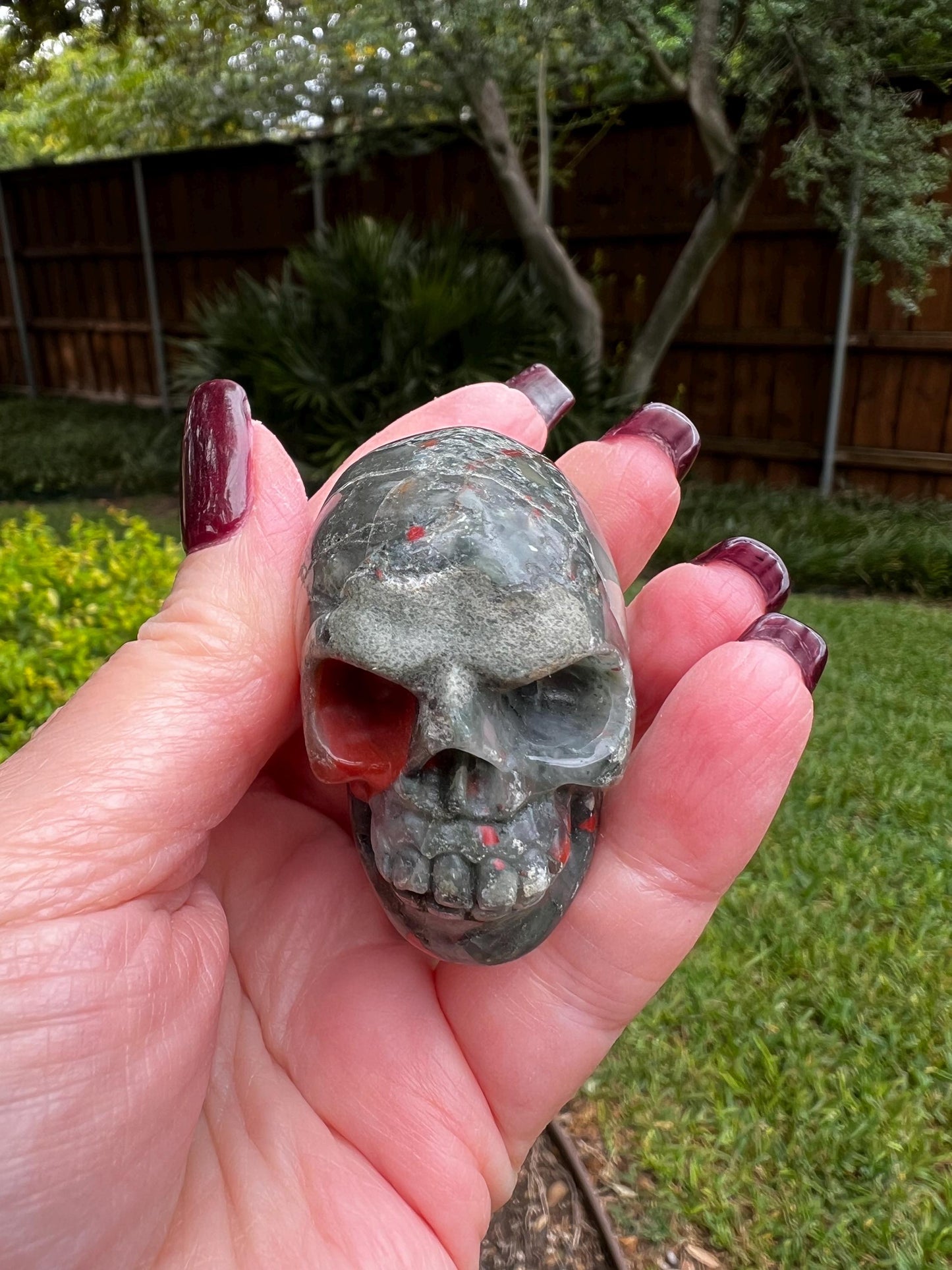 Bloodstone Skull, 1.75”, crystal carved for altars, gifts, crystal healing, high vibration crystals