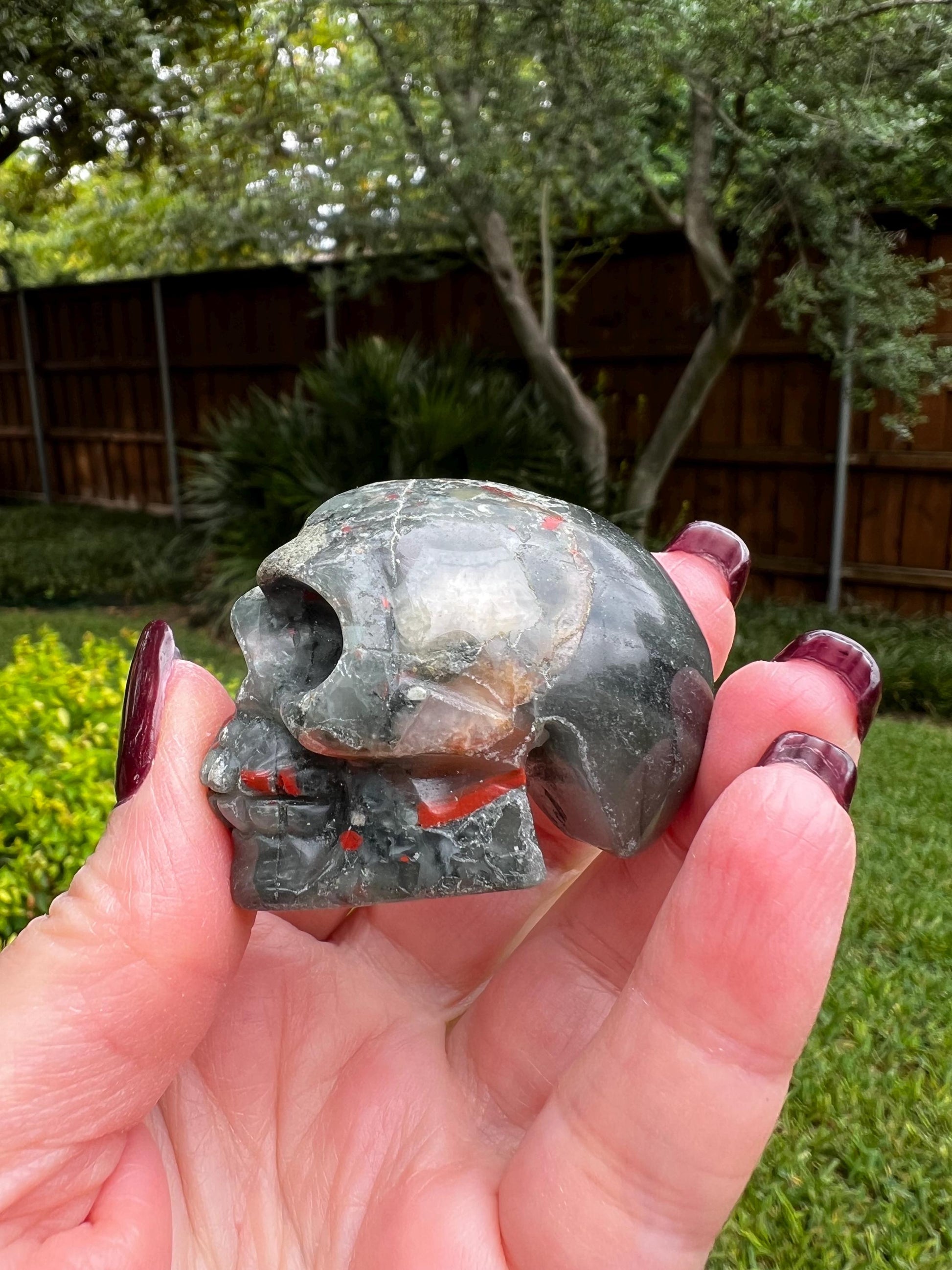 Bloodstone Skull, 1.75”, crystal carved for altars, gifts, crystal healing, high vibration crystals