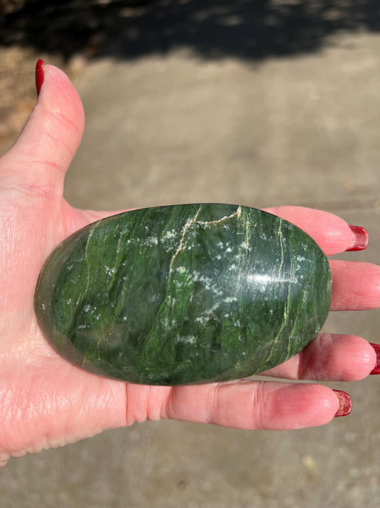 Jumbo Nephrite Jade Palm Stone, Premium, 3,75”, gift, new, healing crystals