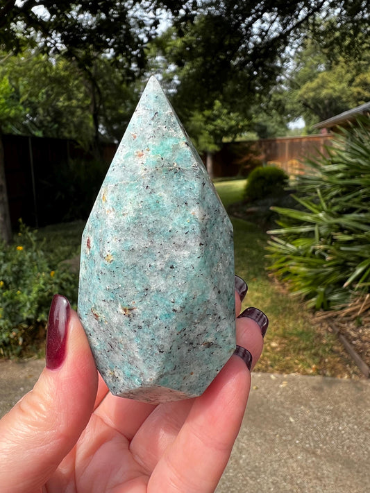 Stunning Amazonite Diamond Flame, 3.5”, altar, crystals, high vibration crystals, statement piece, rare