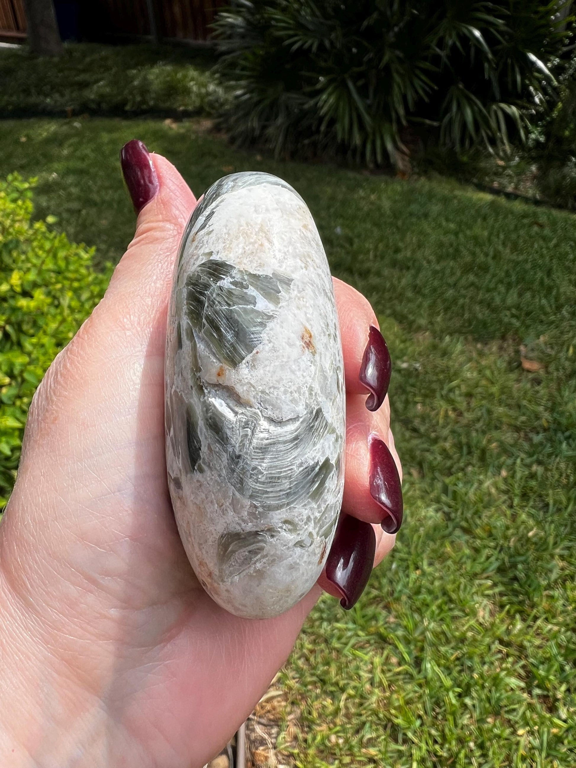 Silvery Gold Mica Palm Stone, 3.25”, statement piece, high vibration crystals, gift