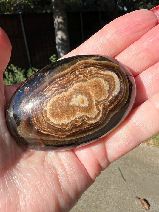 Chocolate Calcite Palm Stone, 2.75”, new, gift, altar, crystal healing practice