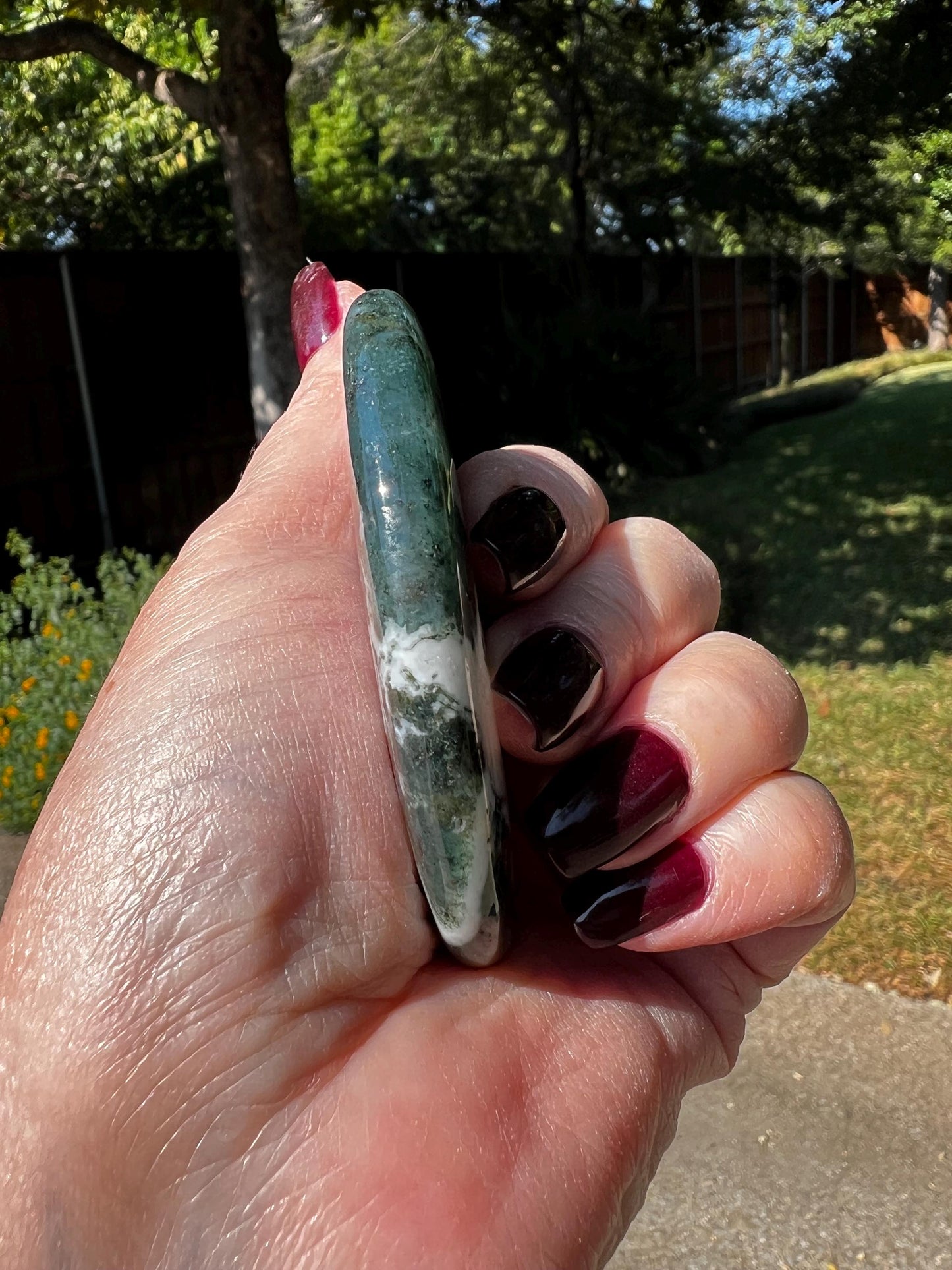 Moss Agate Palm Stone, Private Collection, 2.6”, gift, altar, crystal healing