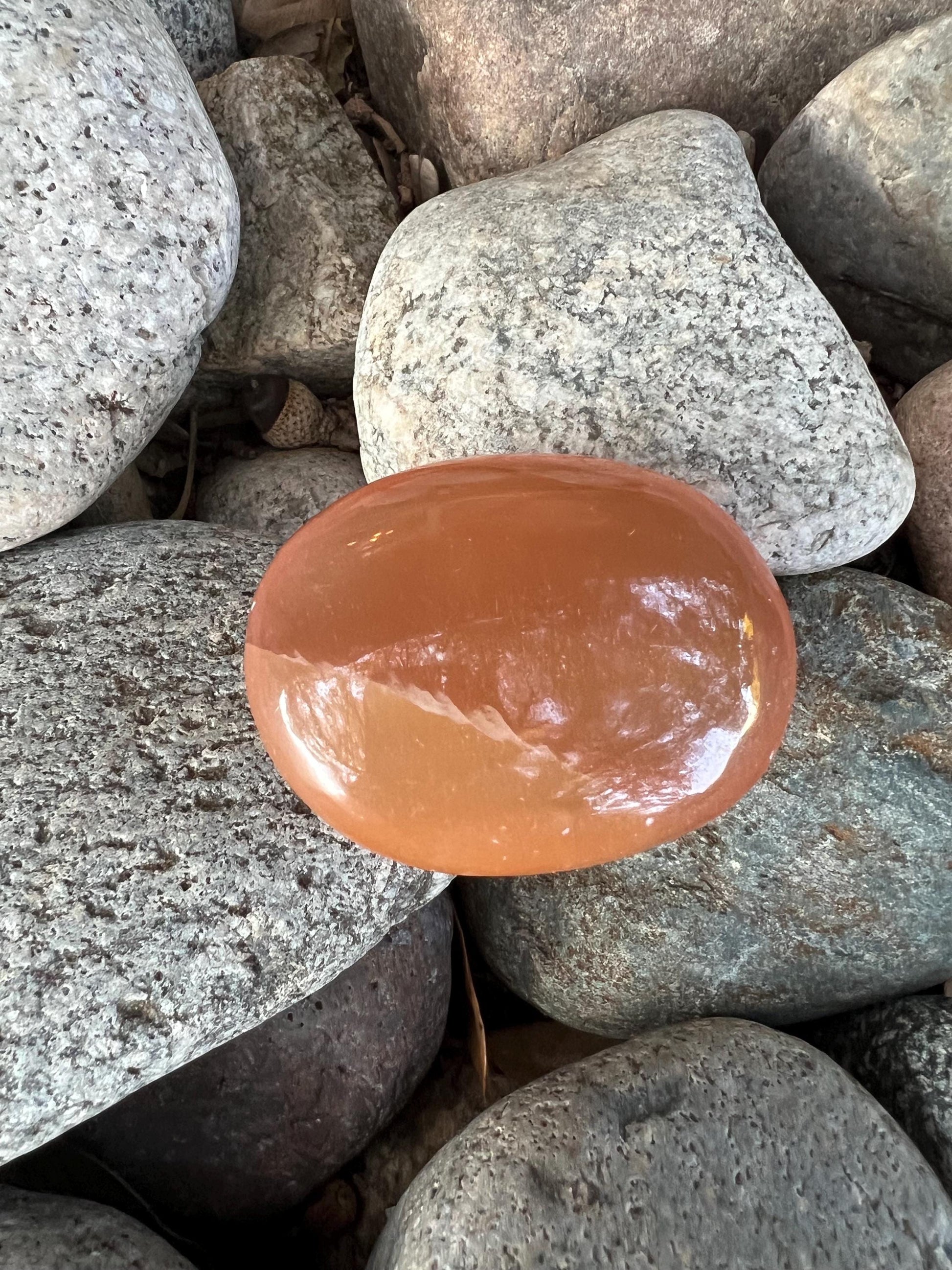 Honey Calcite Palm Stone, 2.25”, beautiful carving, high-frequency crystals