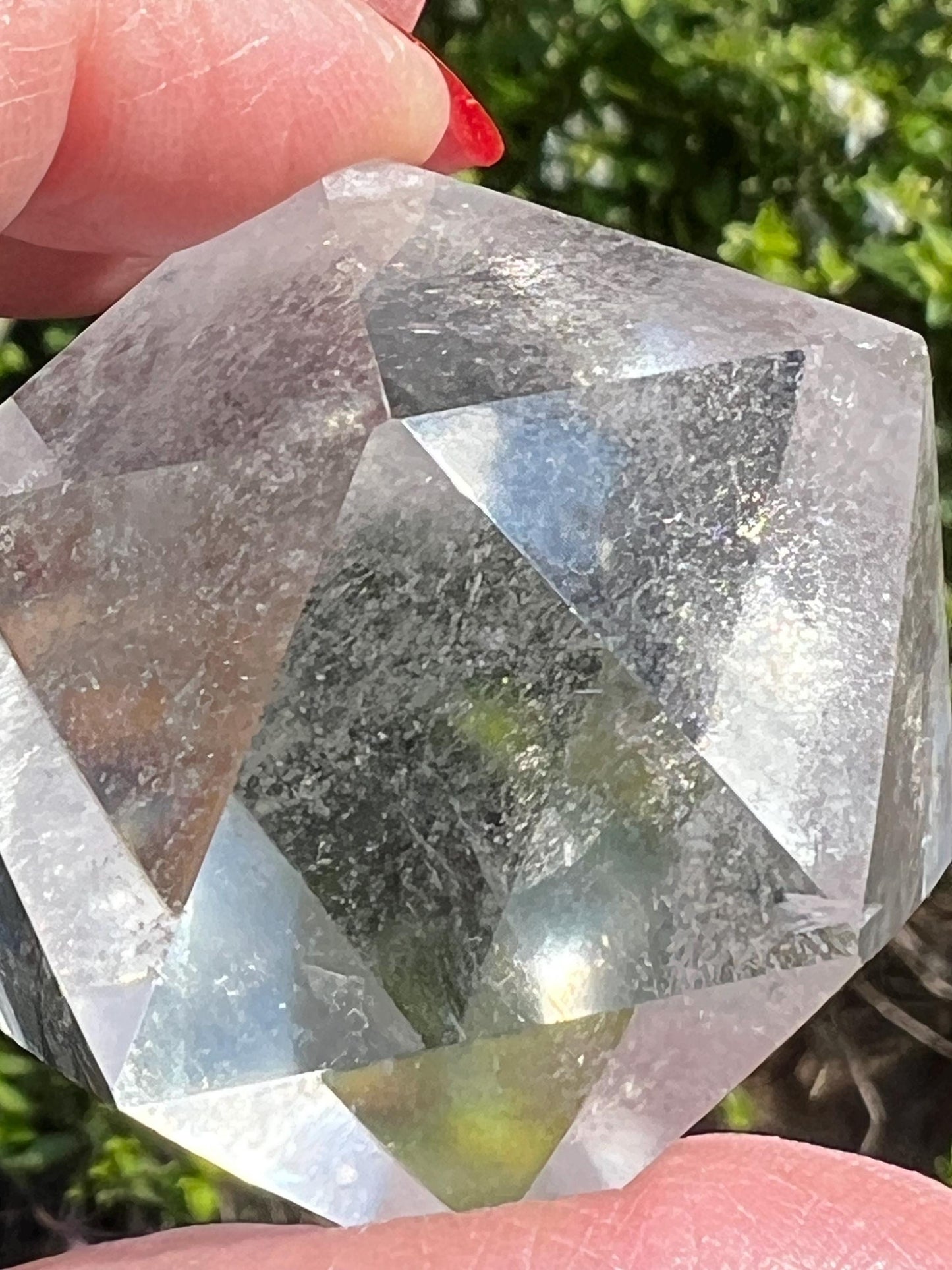 Lemurian Dodecahedron Triangles, Polished cut carving, 2”, rainbows, fine Lemurian healing magick crystal, high vibration crystals