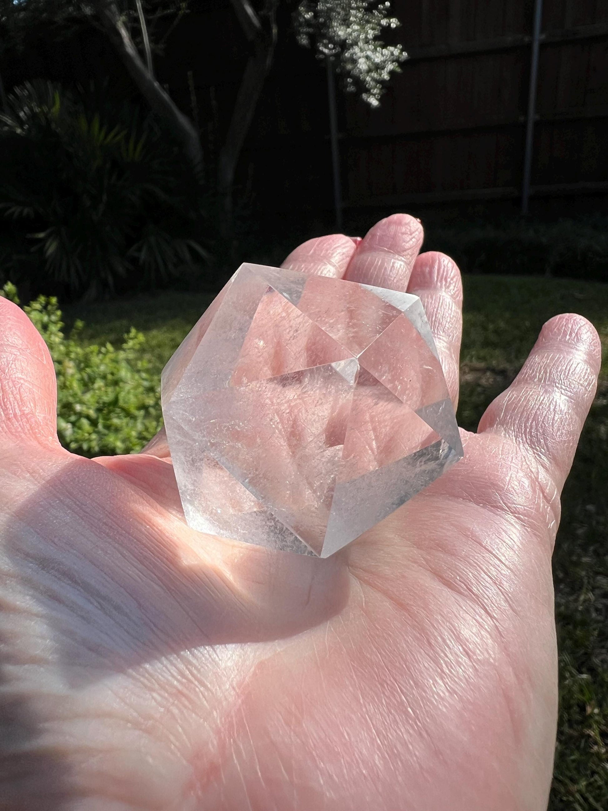 Lemurian Dodecahedron Triangles, Polished cut carving, 2”, rainbows, fine Lemurian healing magick crystal, high vibration crystals