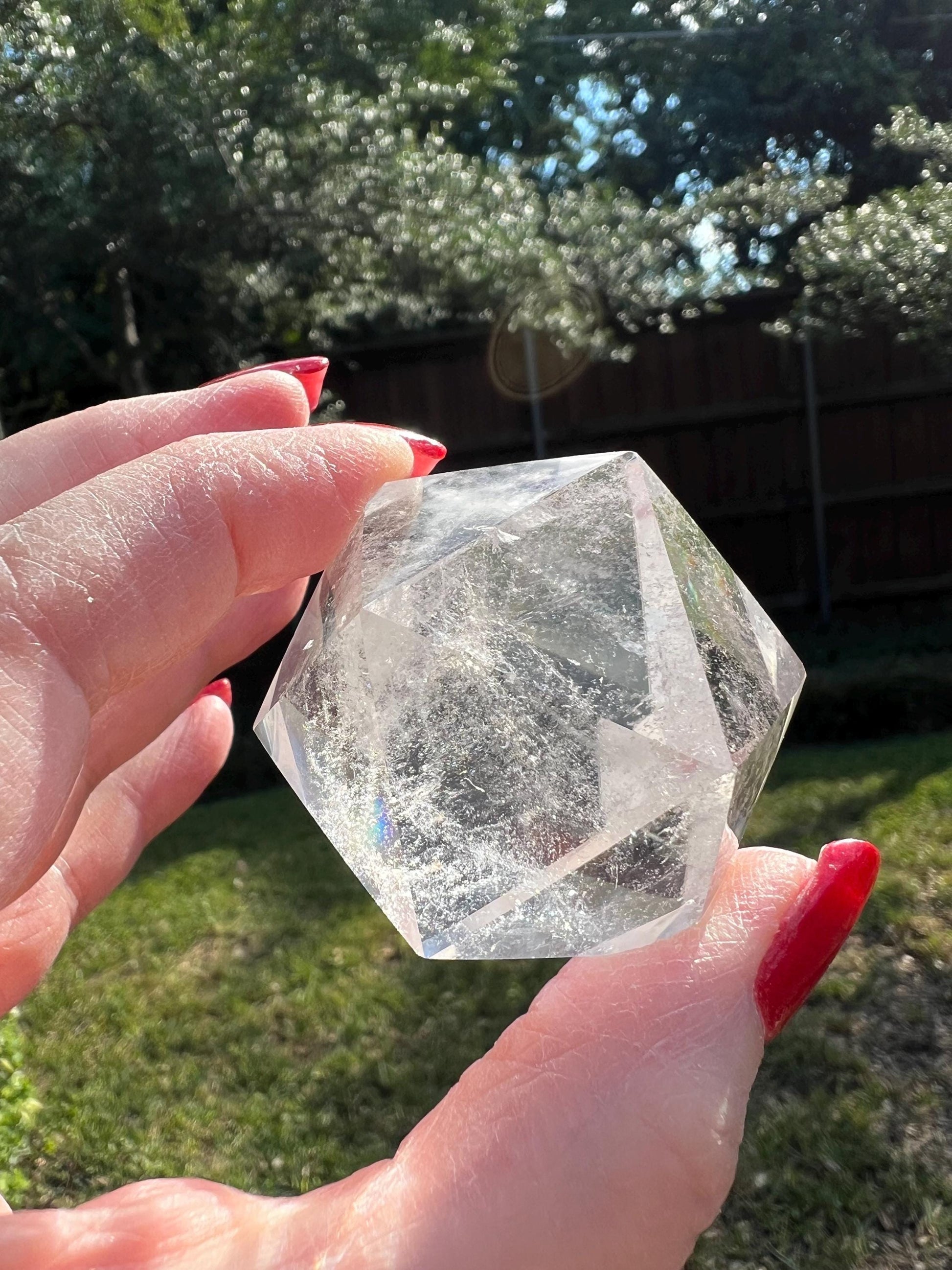 Lemurian Dodecahedron Triangles, Polished cut carving, 2”, rainbows, fine Lemurian healing magick crystal, high vibration crystals