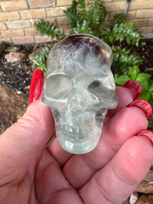 Green Purple Fluorite Skull, authentic, 2”, healing crystals, high vibration, chipped