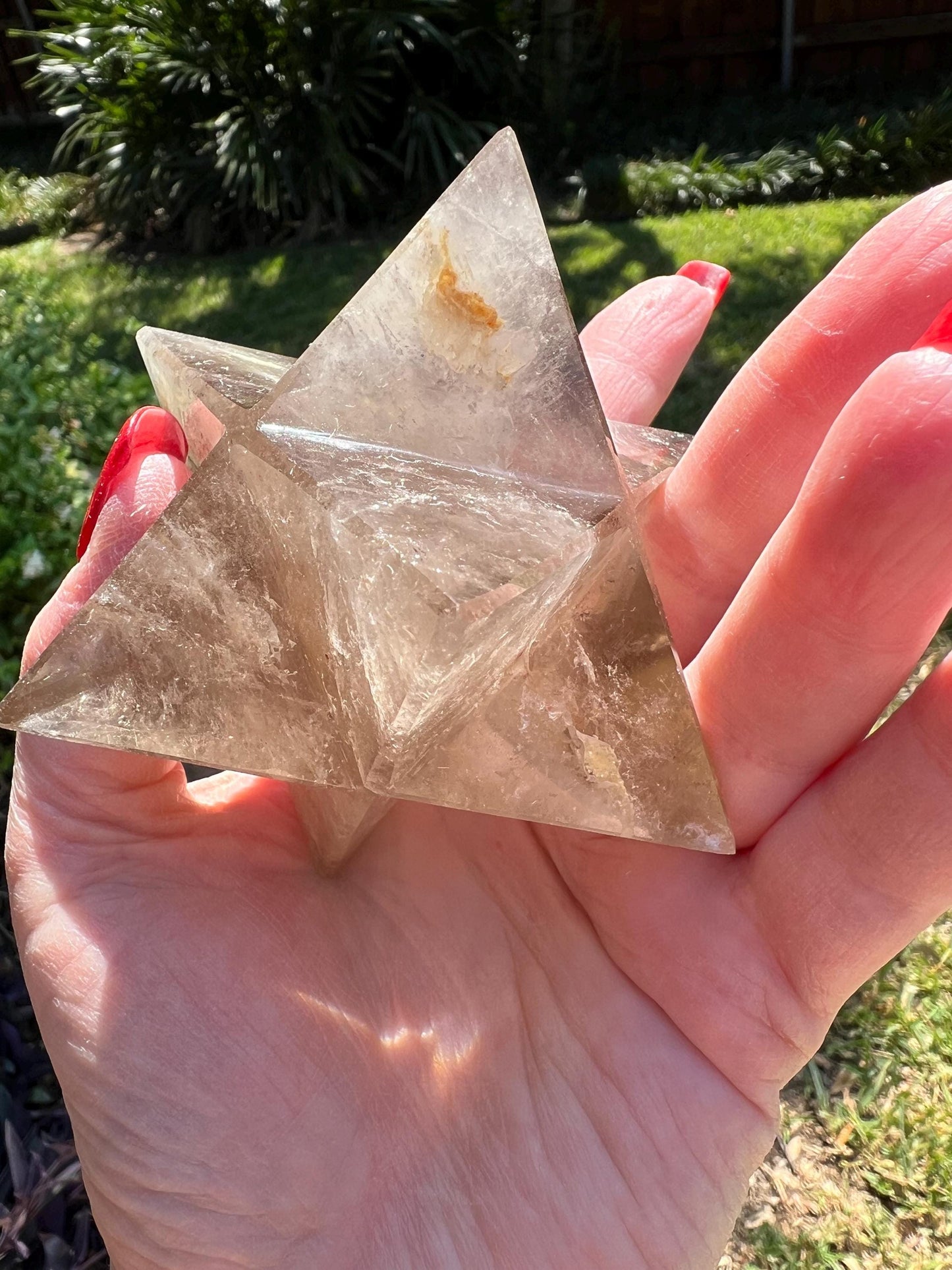 Smoky Quartz Merkaba Star 3.75”, high vibration crystals, crystal healing, rainbows, gift