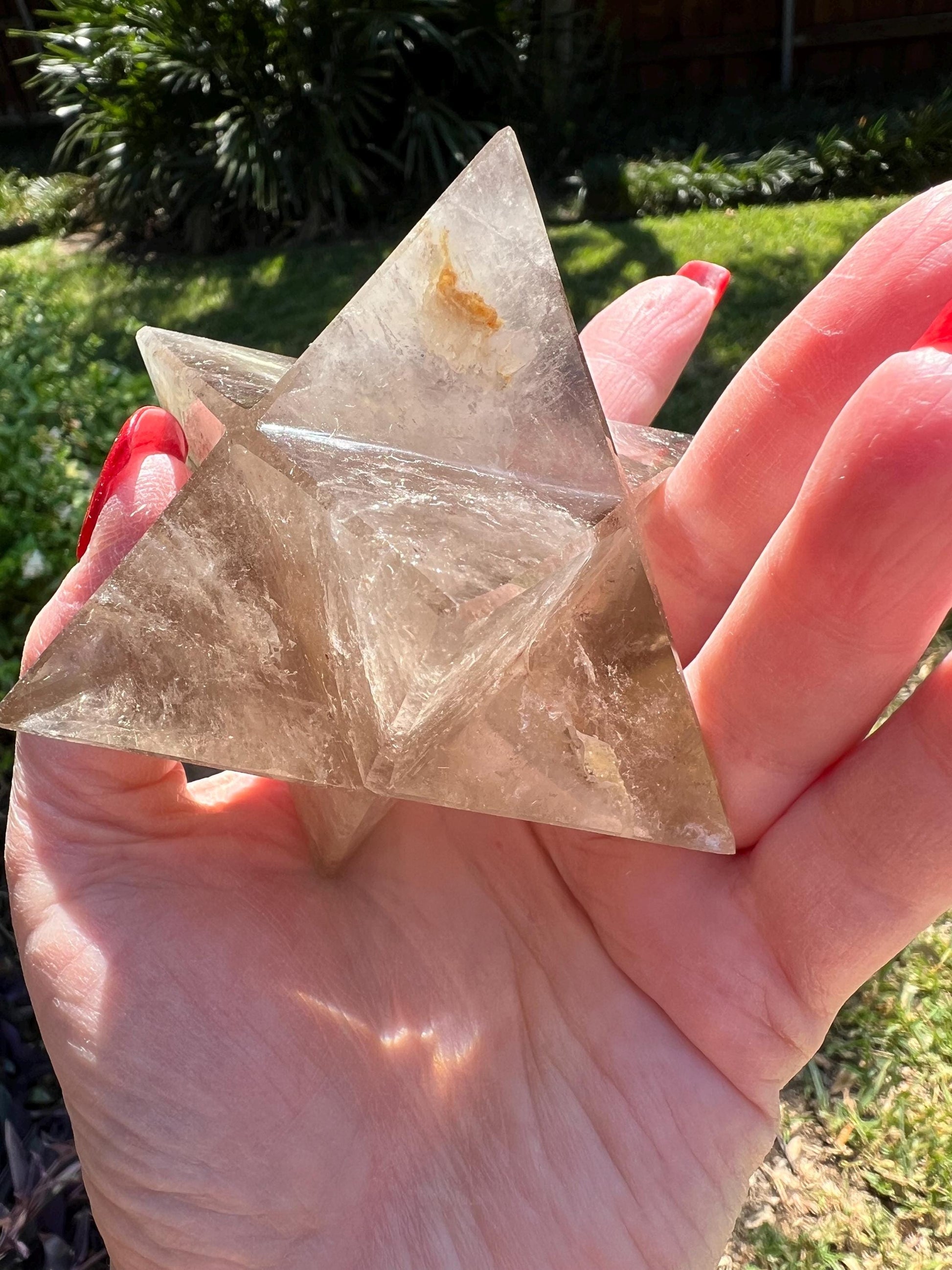 Smoky Quartz Merkaba Star 3.75”, high vibration crystals, crystal healing, rainbows, gift