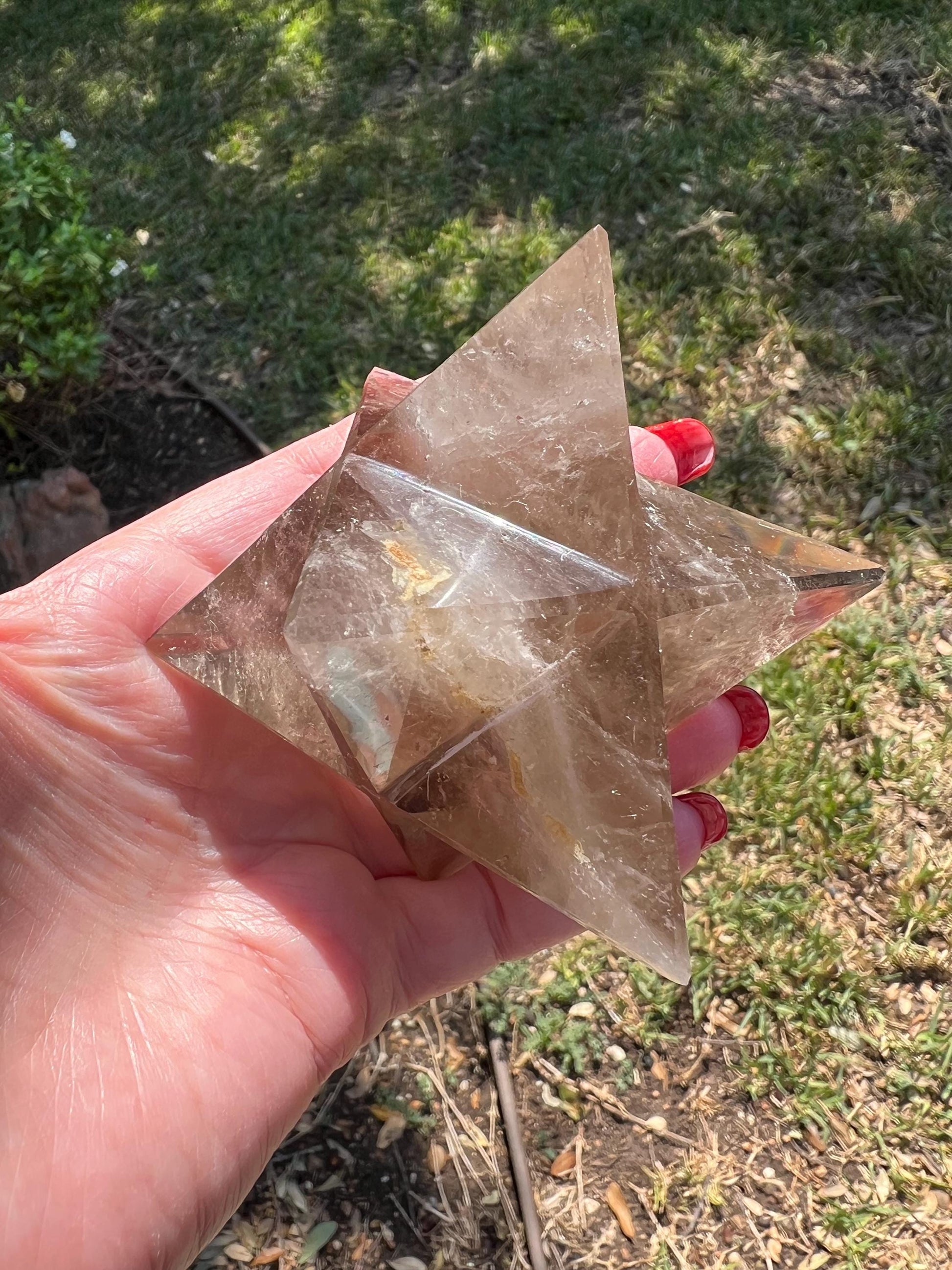 Smoky Quartz Merkaba Star 3.75”, high vibration crystals, crystal healing, rainbows, gift