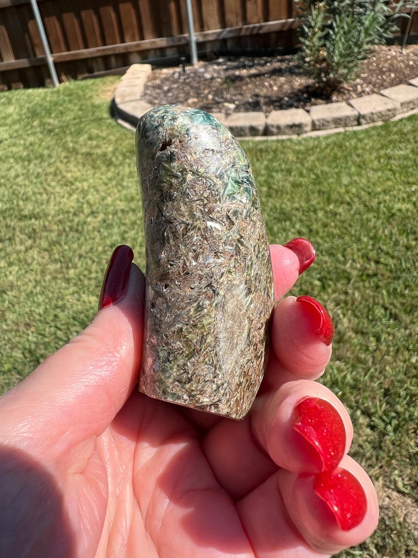 Green Kyanite Palm Stone, astonishing color, rare, 2.5”, gifts, tarot, crystal healing