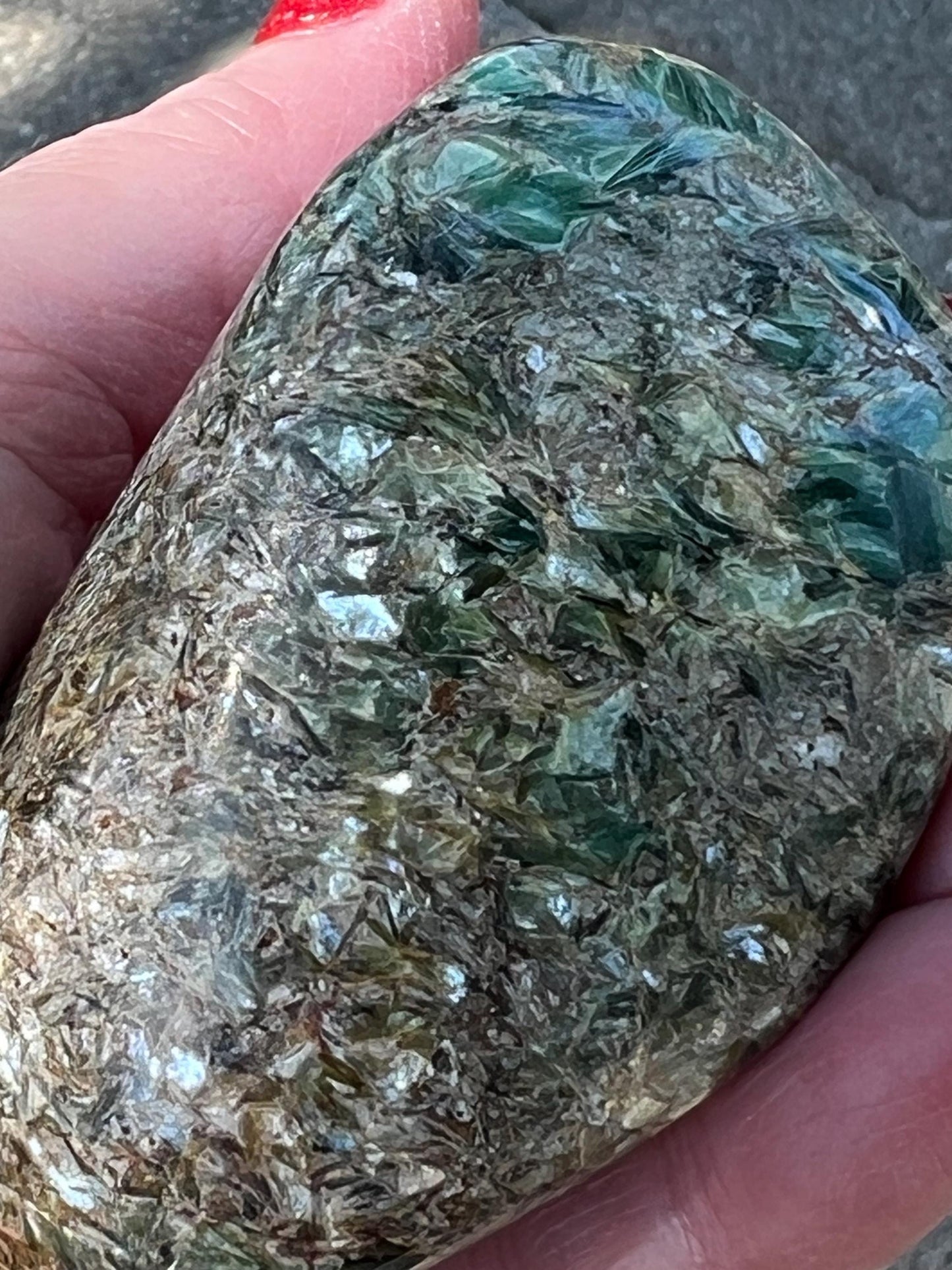 Green Kyanite Palm Stone, astonishing color, rare, 2.5”, gifts, tarot, crystal healing