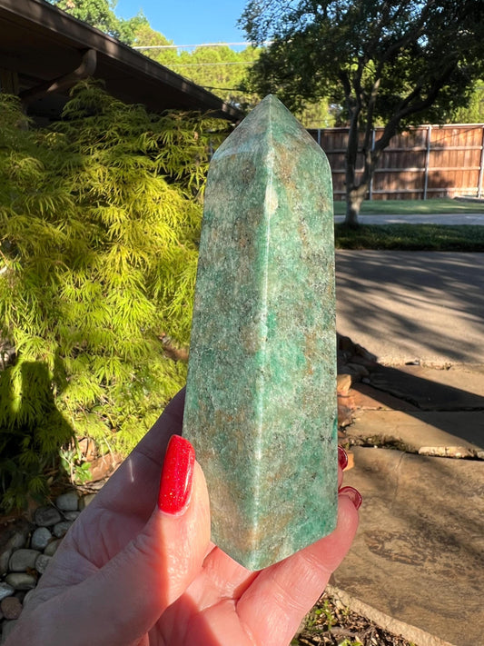 Large Green Aventurine Tower, New, Gifts, abundance, wand, high vibration crystal healing, 4.75”