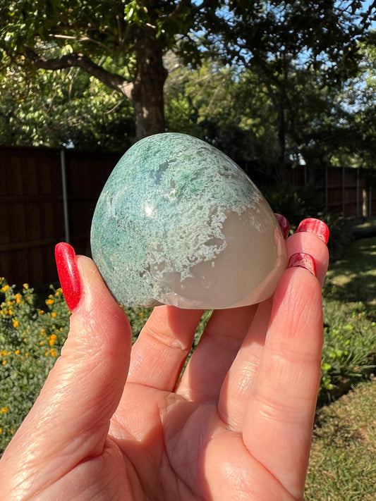 Moss Agate Dragon Egg, 2”, gift, altar, crystal healing