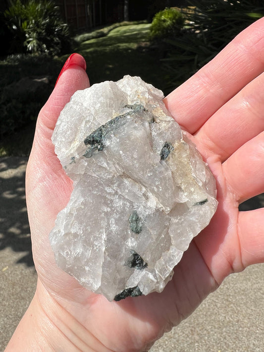 Perfect Green Tourmalines in Quartz with inner rods, stunning raw altar piece, high vibration crystals, 3.5”