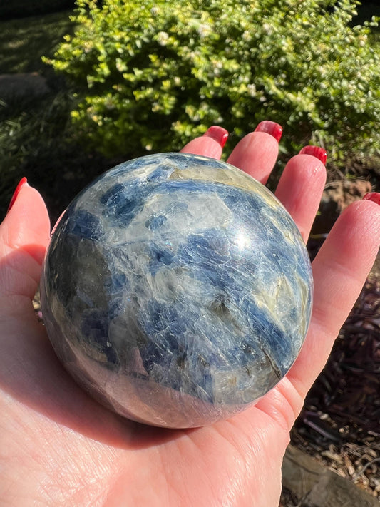 Blue Kyanite Sphere, 8.5” around, new in shop, 1.1.2 pounds (488g) gorgeous high vibration crystals