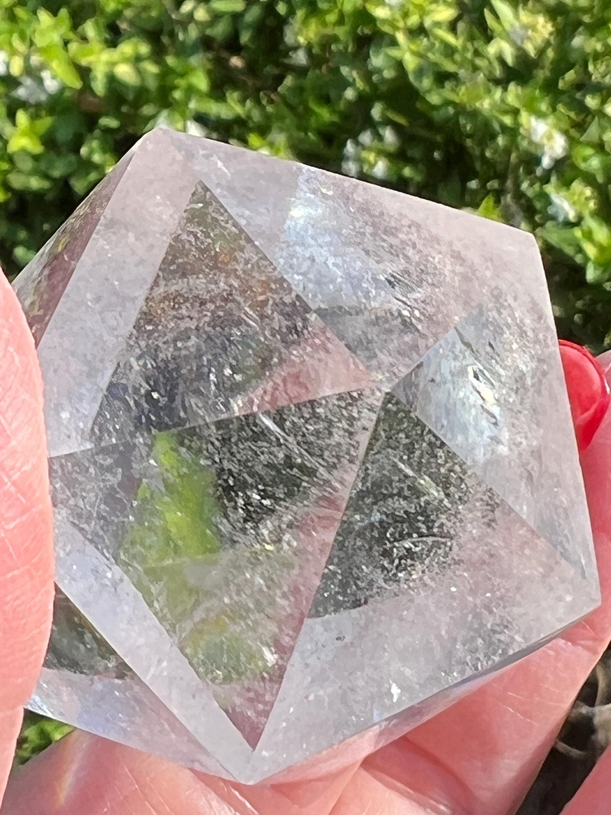 Lemurian Dodecahedron Triangles, Polished cut carving, 2”, rainbows, fine Lemurian healing magick crystal, high vibration crystals