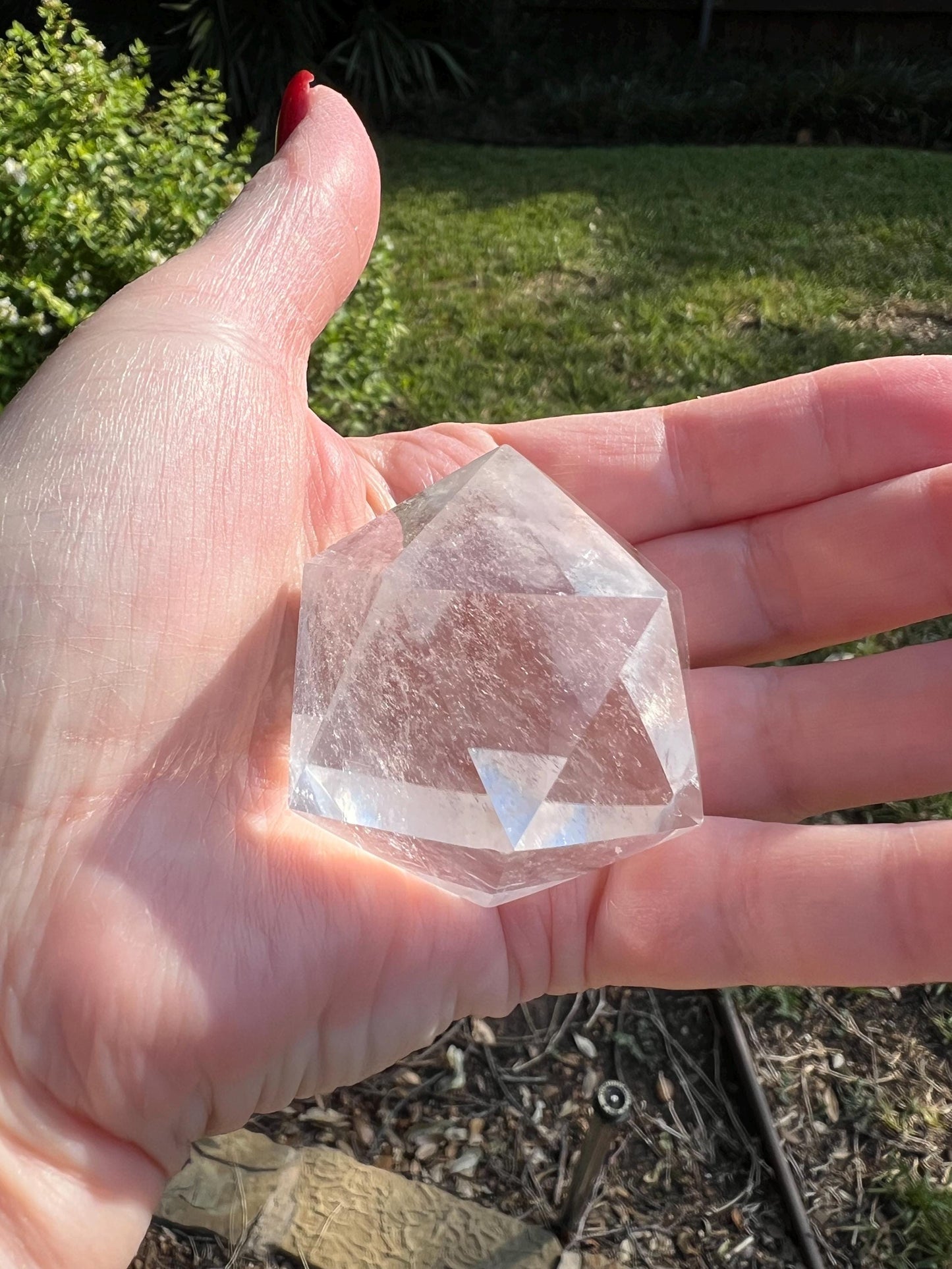 Lemurian Dodecahedron Triangles, Polished cut carving, 2”, rainbows, fine Lemurian healing magick crystal, high vibration crystals