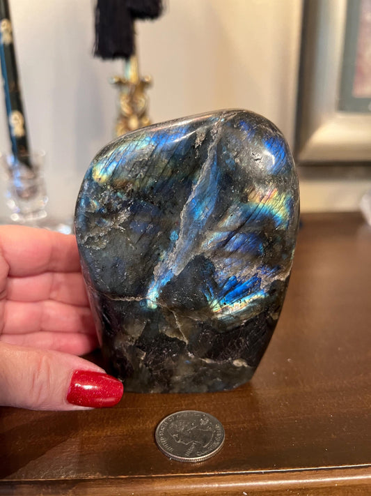 Heavy Labradorite Freeform Chunk, gorgeous rainbows blue flash, New, Gift