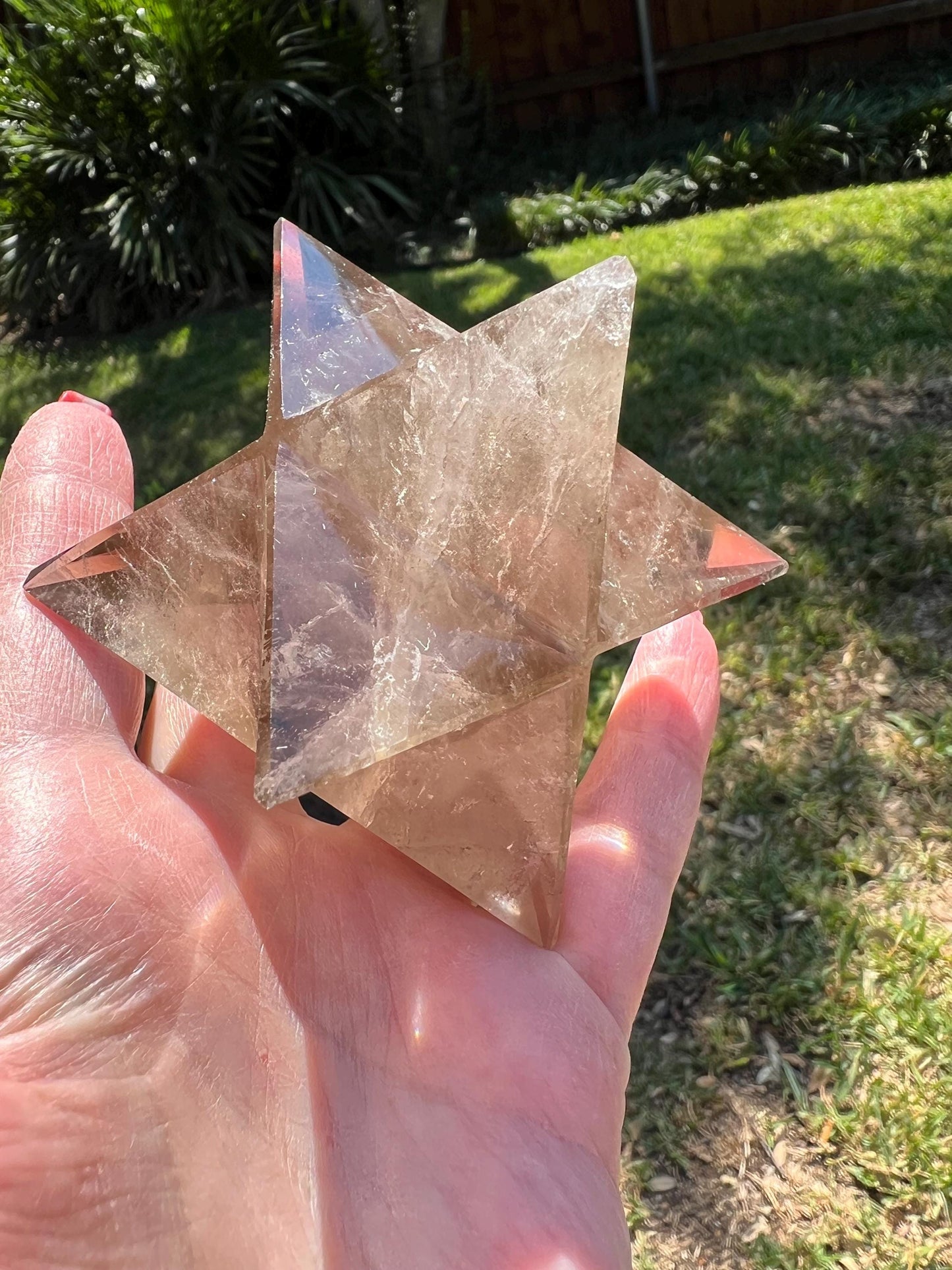 Smoky Quartz Merkaba Star 3.75”, high vibration crystals, crystal healing, rainbows, gift