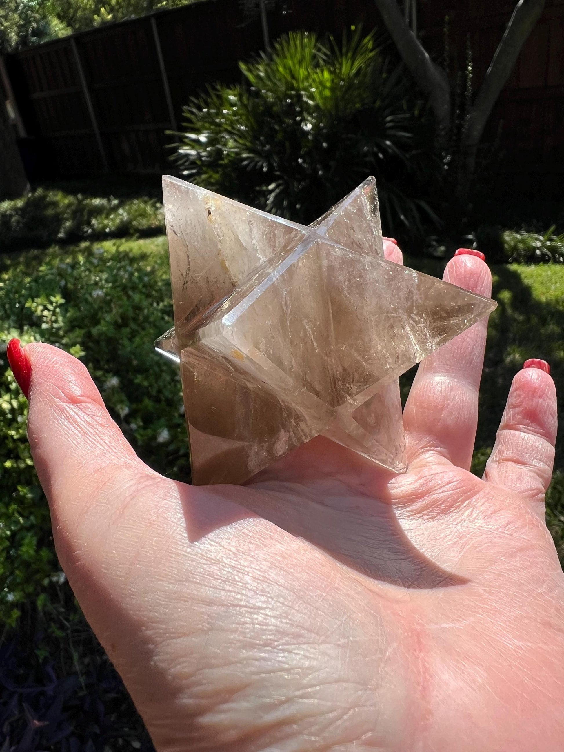 Smoky Quartz Merkaba Star 3.75”, high vibration crystals, crystal healing, rainbows, gift