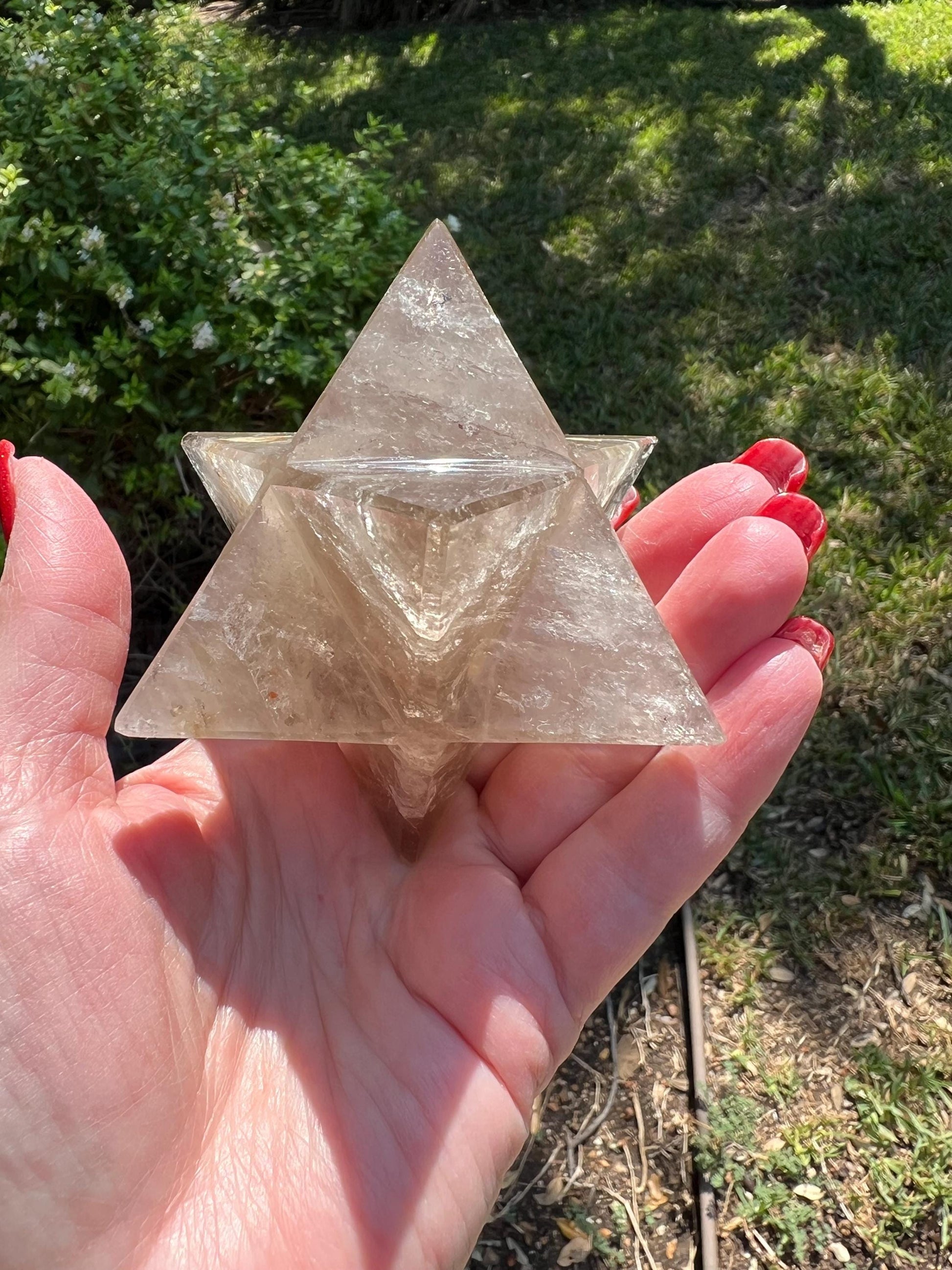 Smoky Quartz Merkaba Star 3.75”, high vibration crystals, crystal healing, rainbows, gift