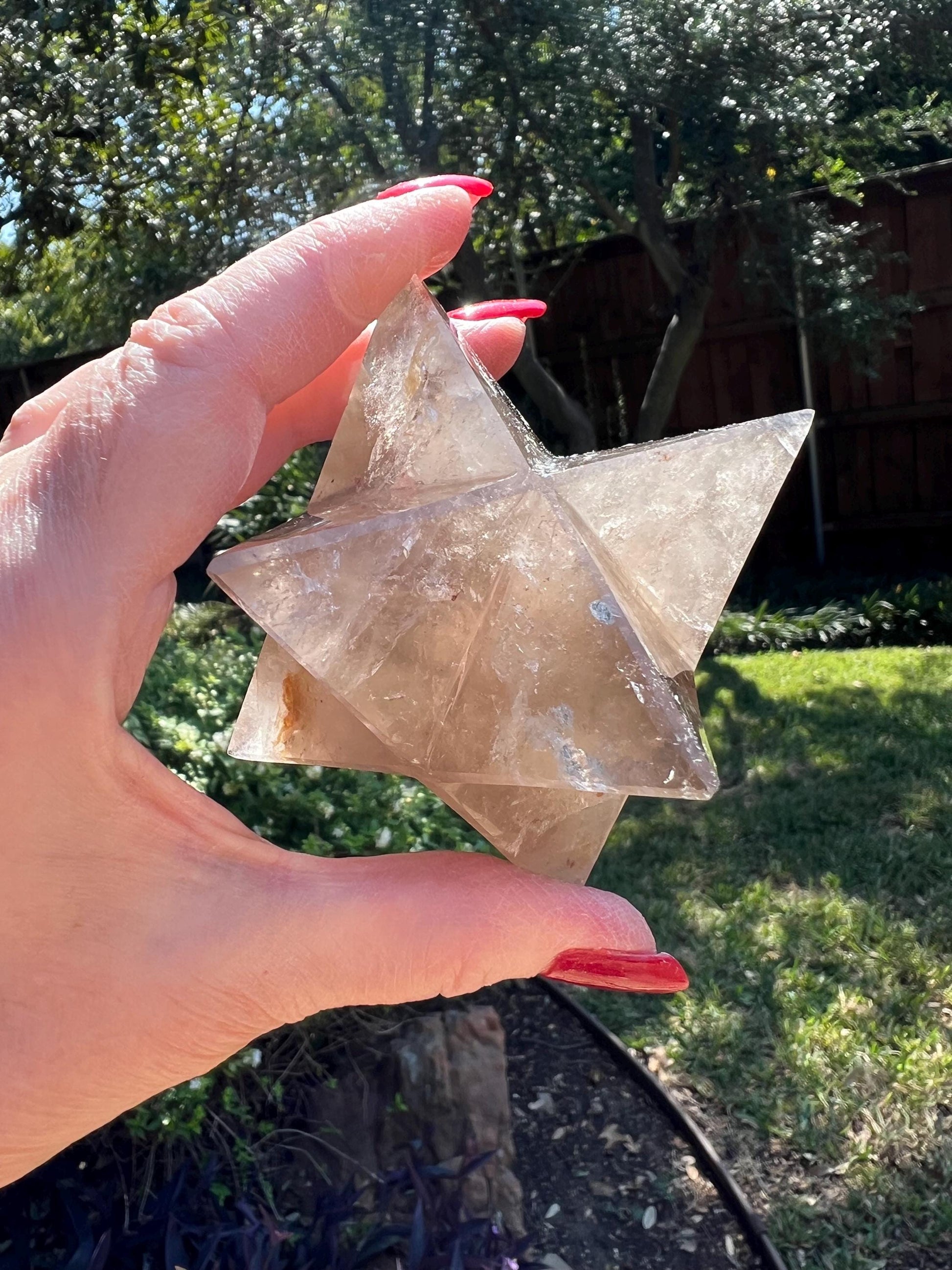 Smoky Quartz Merkaba Star 3.75”, high vibration crystals, crystal healing, rainbows, gift