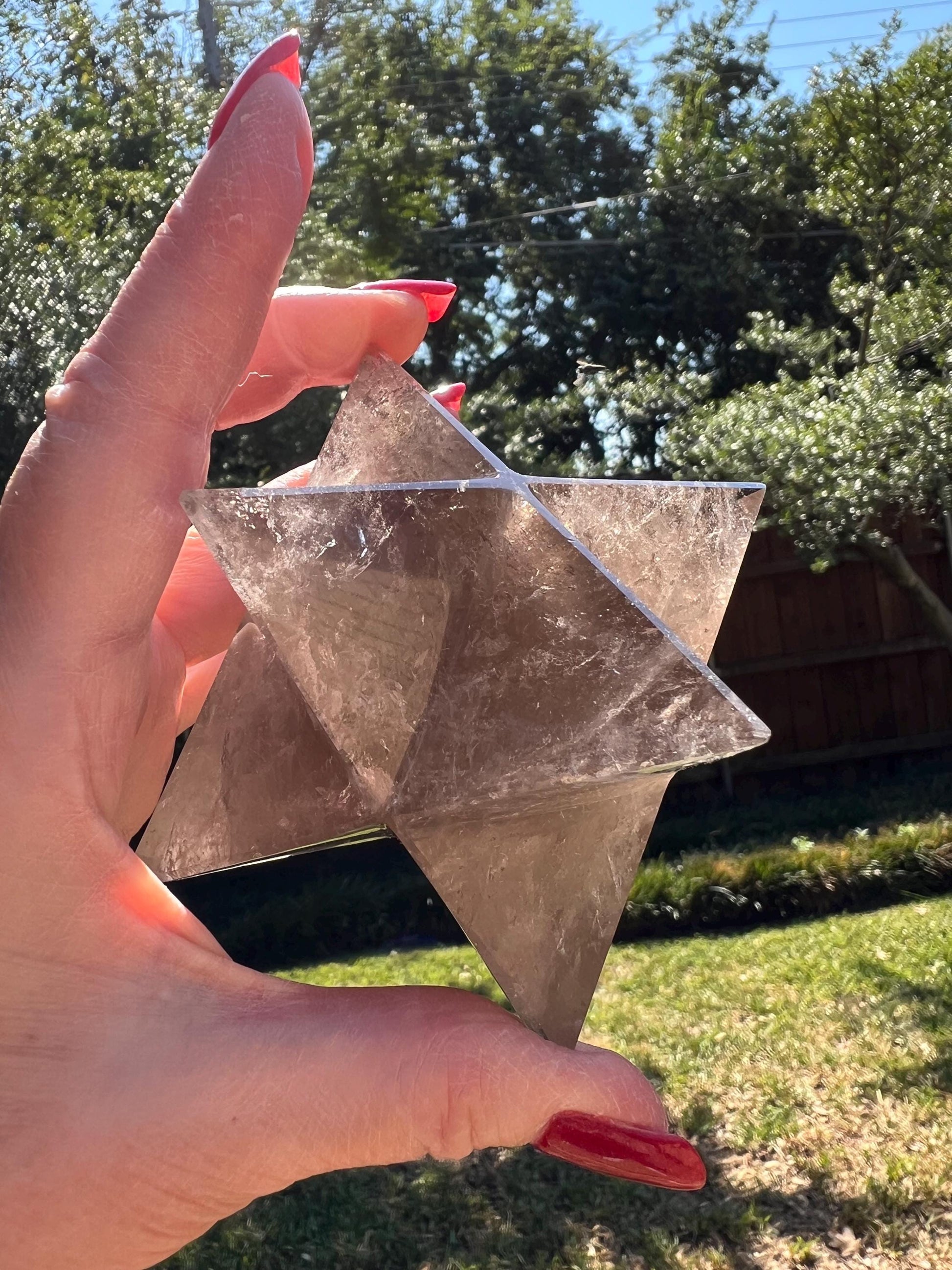 Smoky Quartz Merkaba Star 4”, high vibration crystals, crystal healing, rainbows, gift