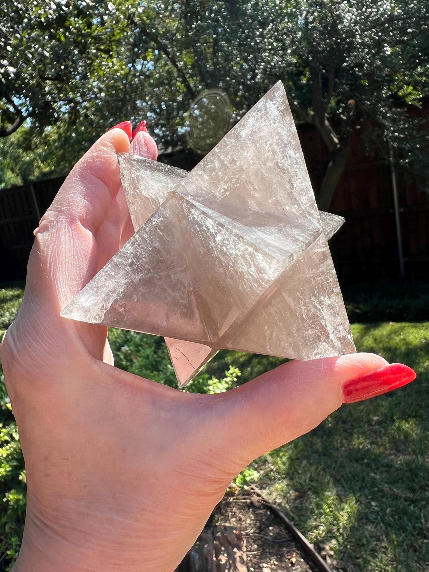 Smoky Quartz Merkaba Star 4”, high vibration crystals, crystal healing, rainbows, gift