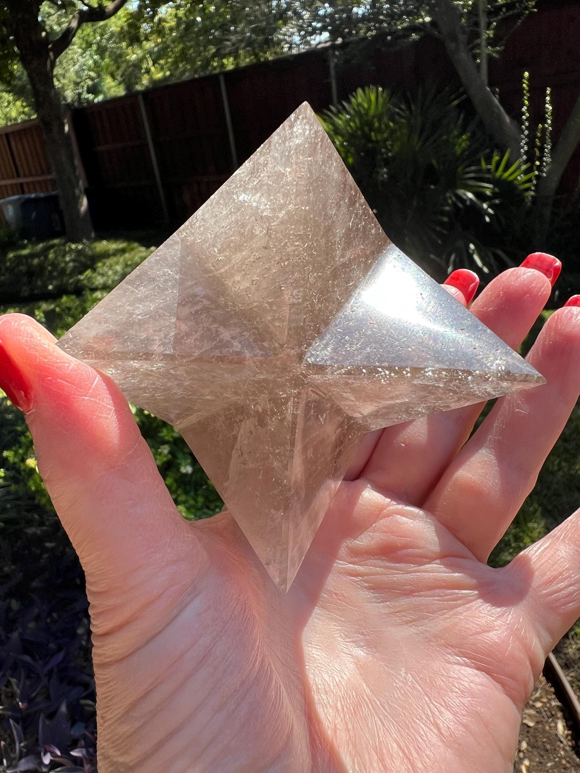 Smoky Quartz Merkaba Star 4”, high vibration crystals, crystal healing, rainbows, gift