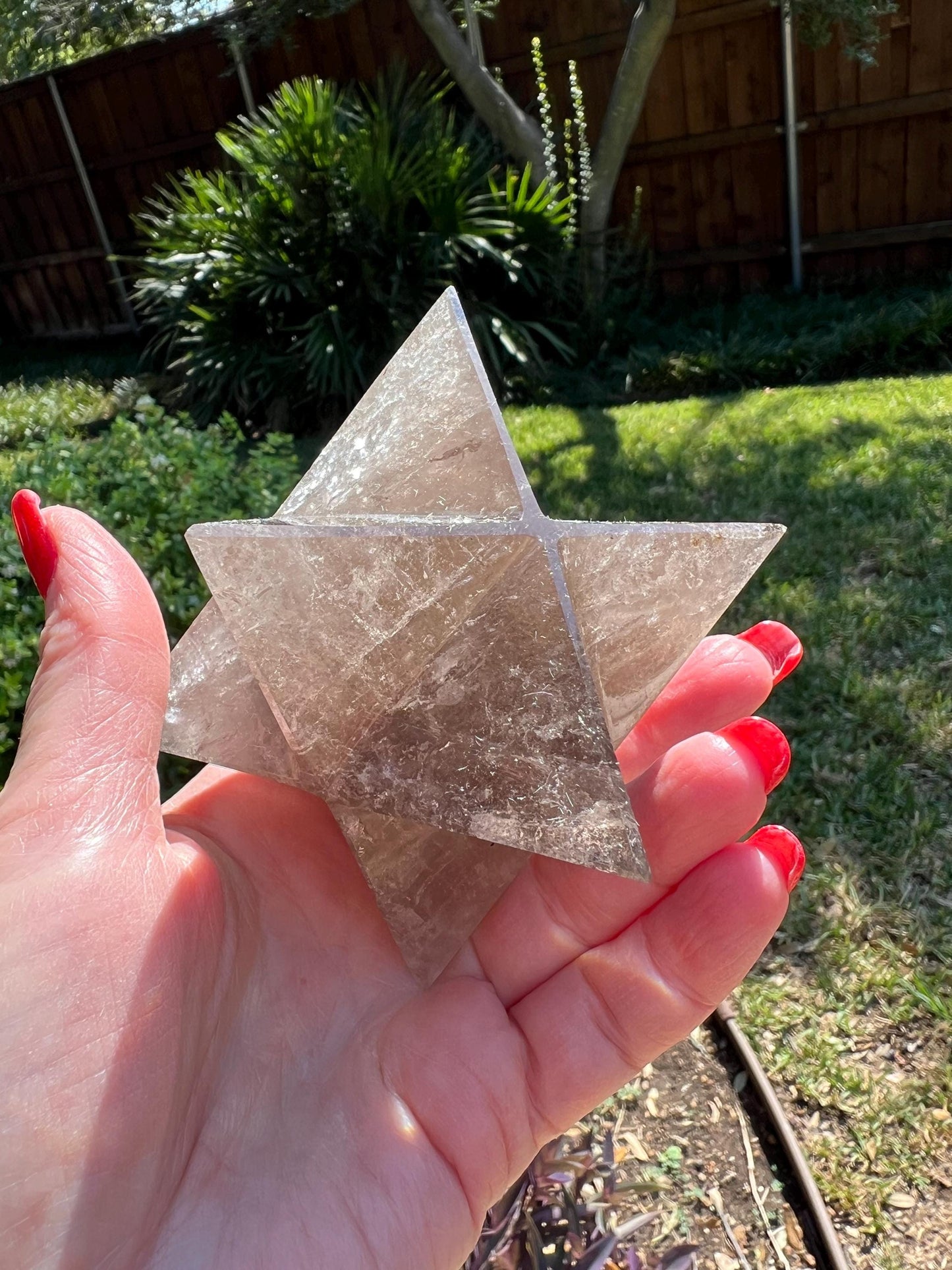 Smoky Quartz Merkaba Star 4”, high vibration crystals, crystal healing, rainbows, gift