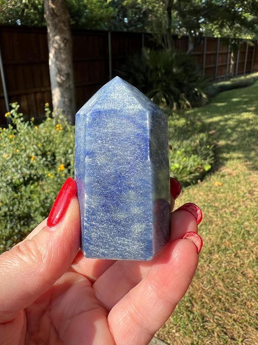 Blue Quartz Tower, Stunning, 2.5”, high vibration crystal healing, magick, altar, natural, authentic