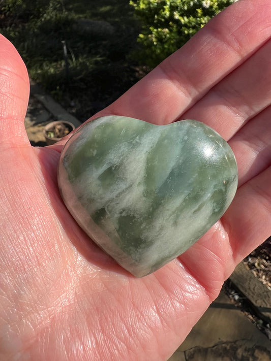 Puffy Grape Jade Heart Palm Stone, New, 2”, Crystal healing, gift, high vibration crystals