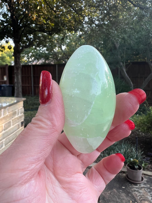 Pistachio Calcite Shiva Palm Stone, 2.6”, new in shop, gifts, altar, tarot, crystals healing, high vibration crystals