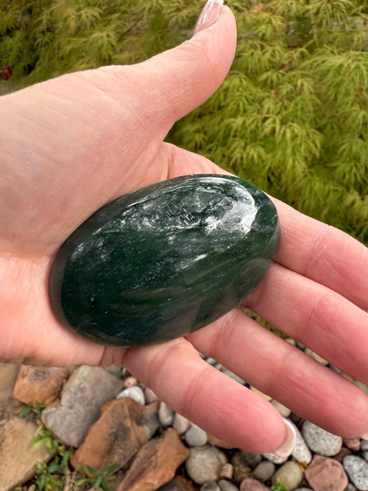 Nephrite Jade Palm Stone, Exquisite, approx 2.75”, gift, new in shop, healing crystals