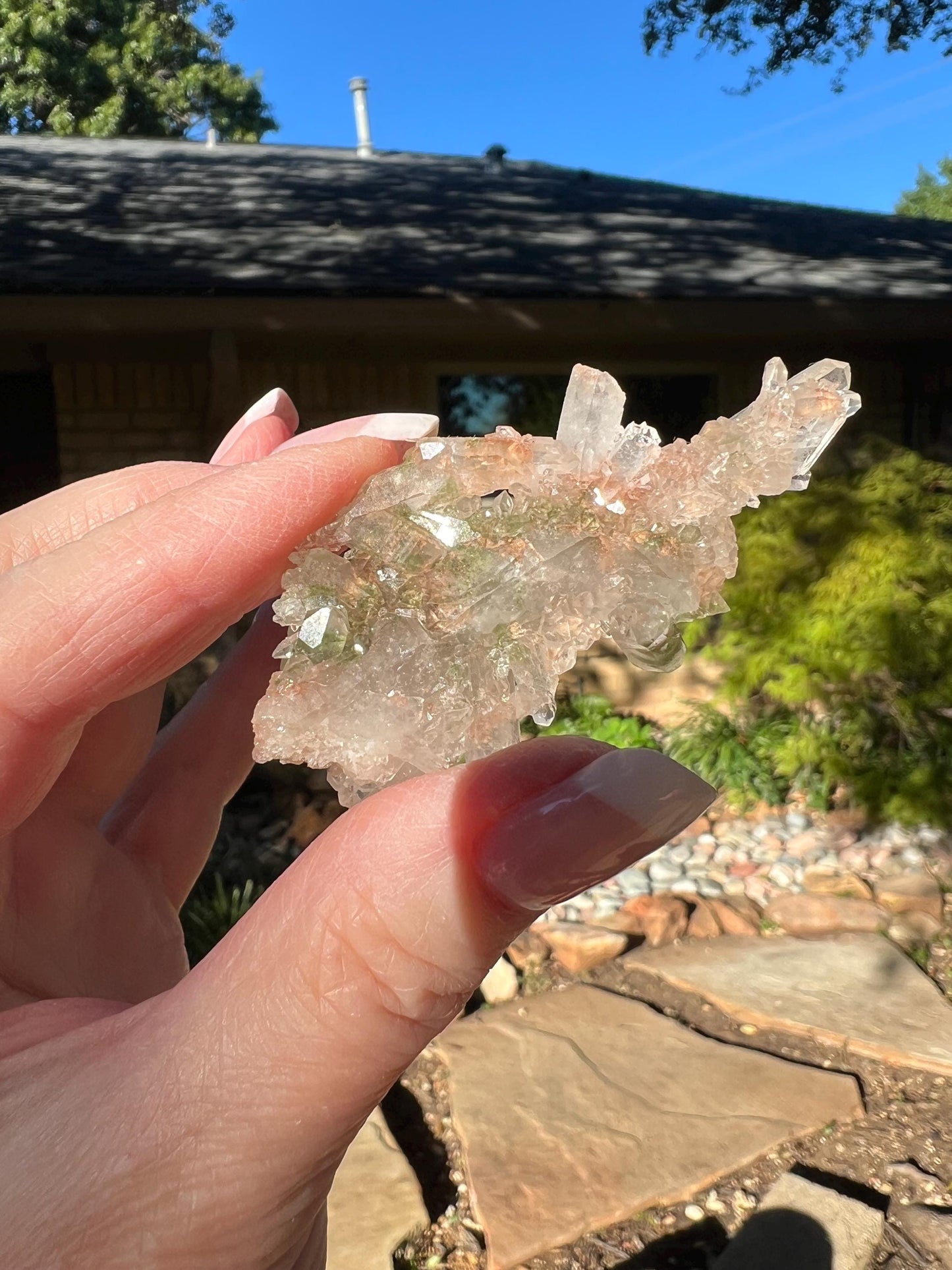 Strawberry Pink Mint Lemurian Fairy Cluster Bed, new, high quality, striations, crystal healing, 3”, hematite, premium