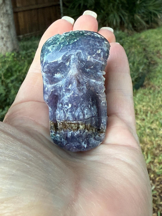 Grape Agate skull, 2”, 4.6 ounces, new, gift, altar, crystals, high vibration crystals, statement piece, rare