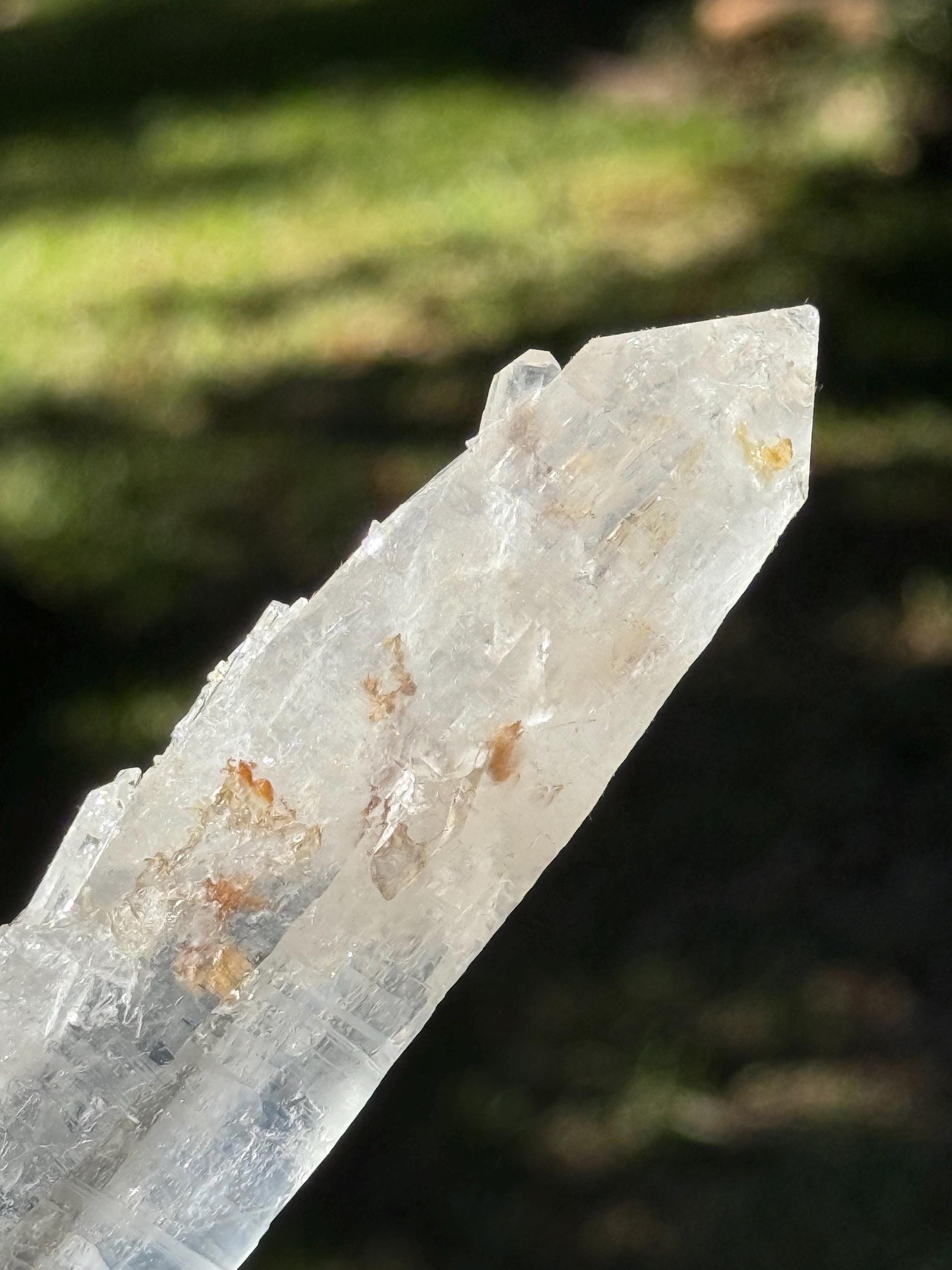 Laser Singing Lemurian Wand 7.75”, crossed bottom, New, gift, altar, high vibration crystals